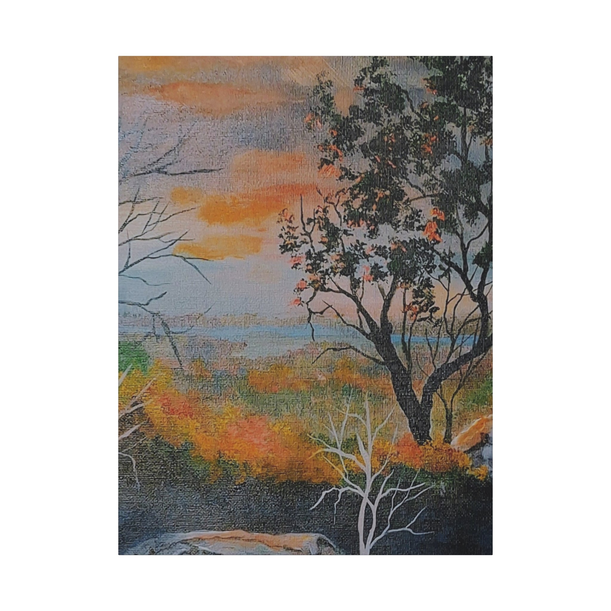 EVENING NEAR THE HUDSON RIVER - Sunset Landscape Canvas Print — Seaside Tree Matte Stretched Wall Art