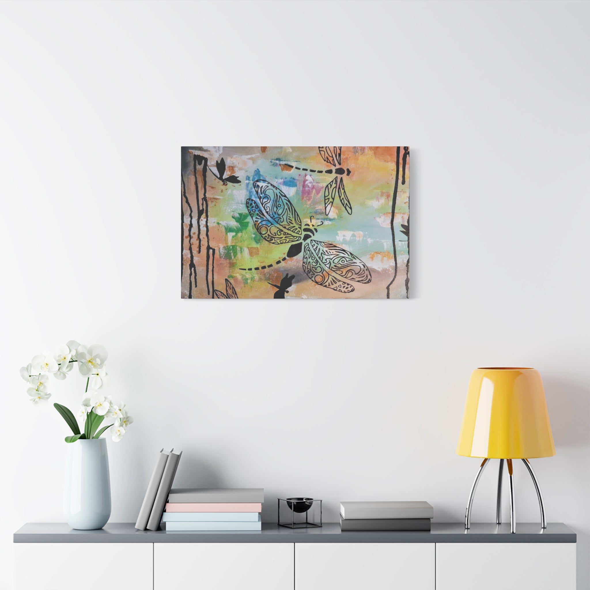 Dragonfly Wall Art Canvas — Colorful Boho Stretched Canvas Print