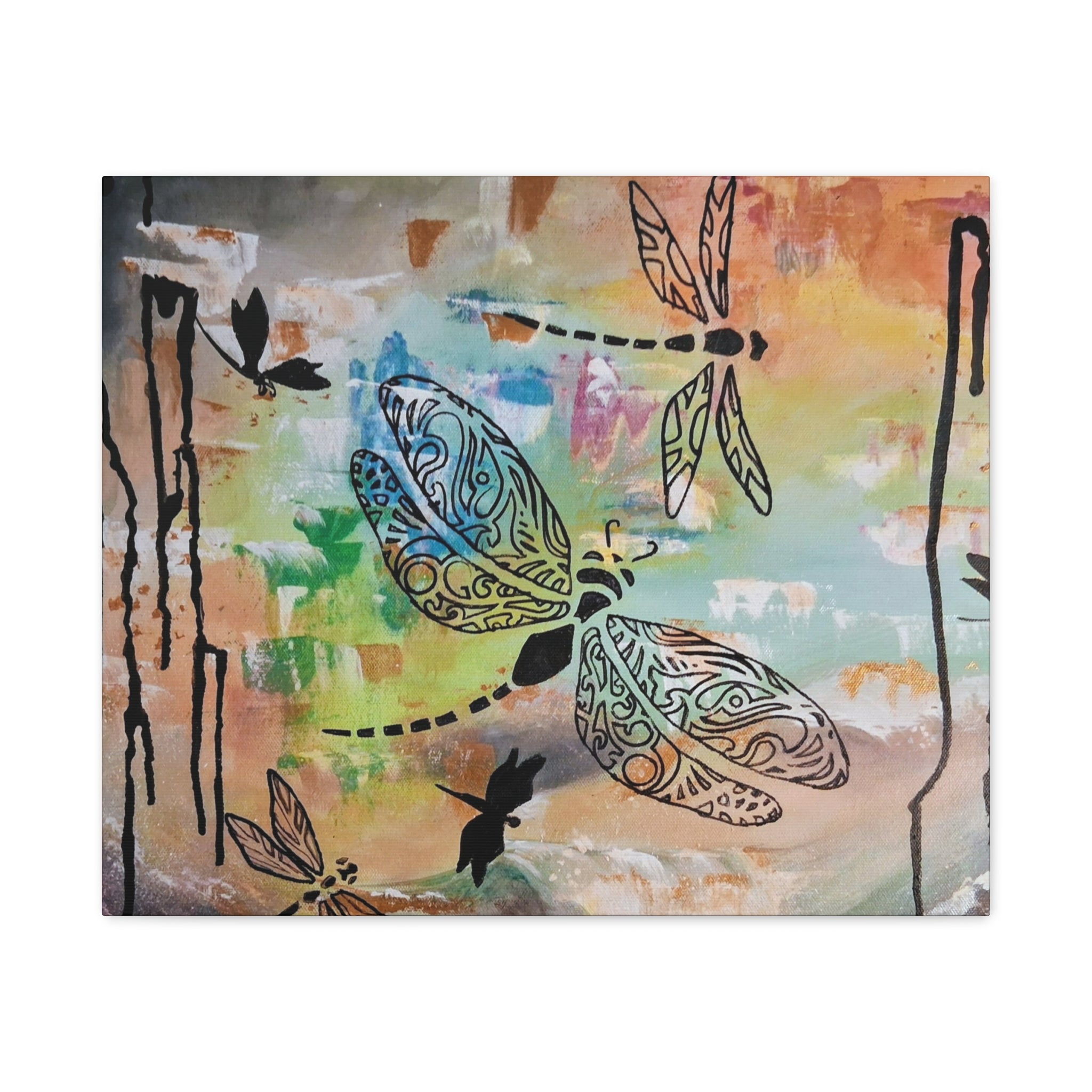 Dragonfly Wall Art Canvas — Colorful Boho Stretched Canvas Print