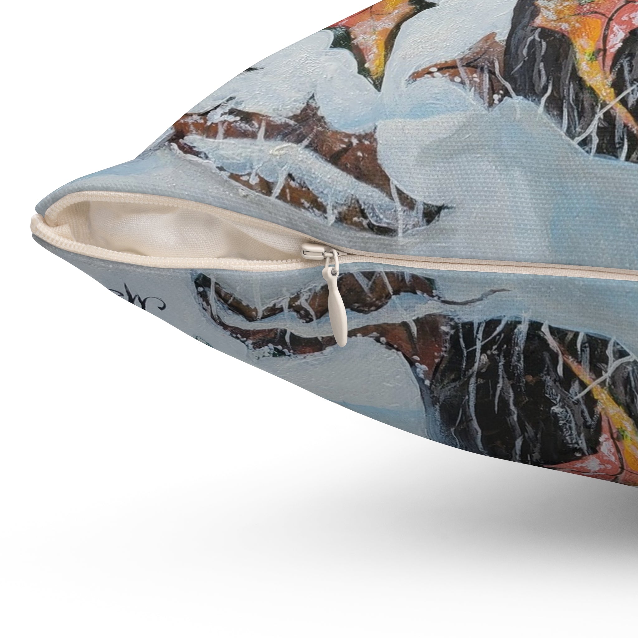 Autumn Branches Square Pillow — Watercolor Fall Leaves Decorative Throw Pillow