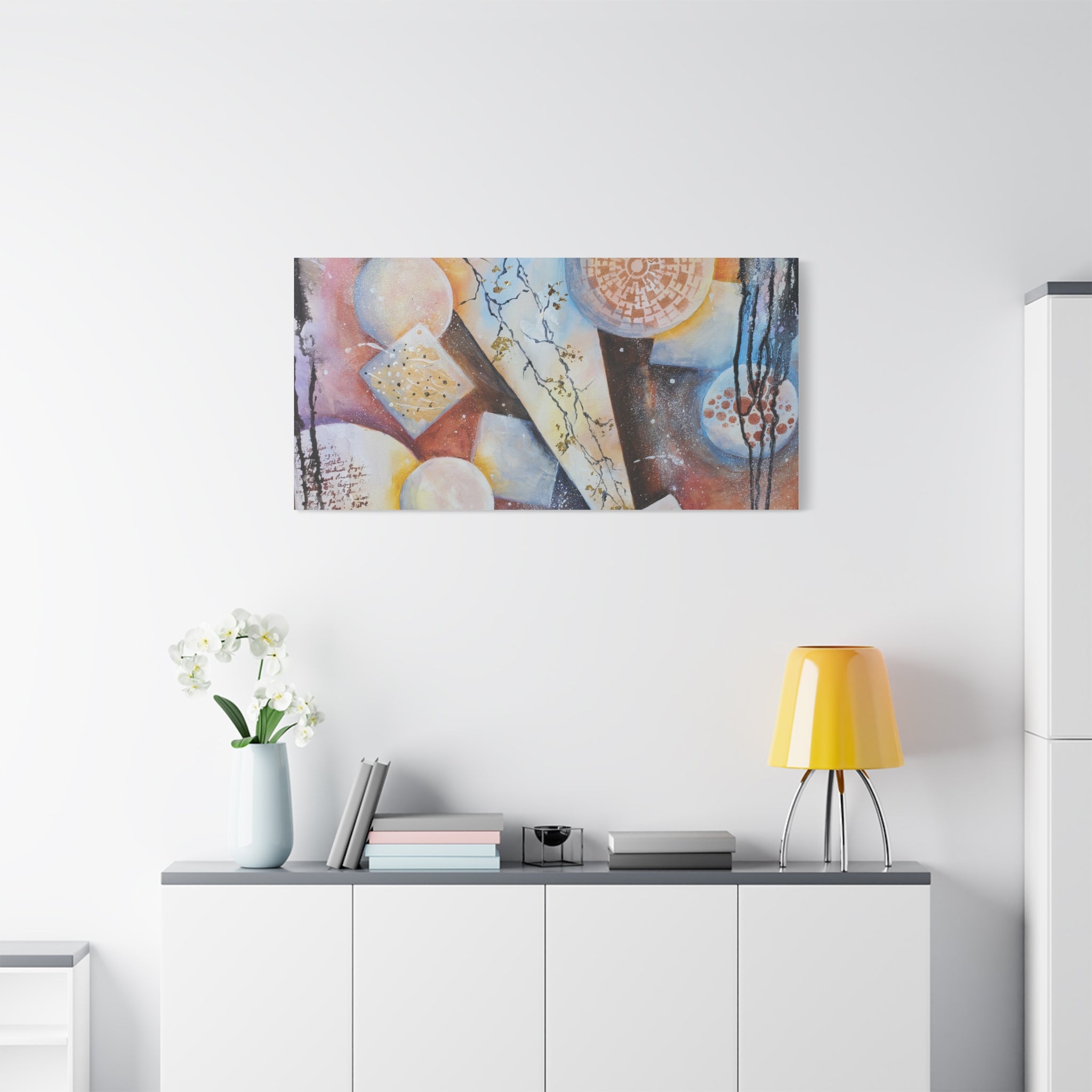 GOLDEN CARTOGRAPHY OF THE FIRE MERIDIAN - Abstract Geometric Canvas Art – Modern Stretched Matte Wall Decor