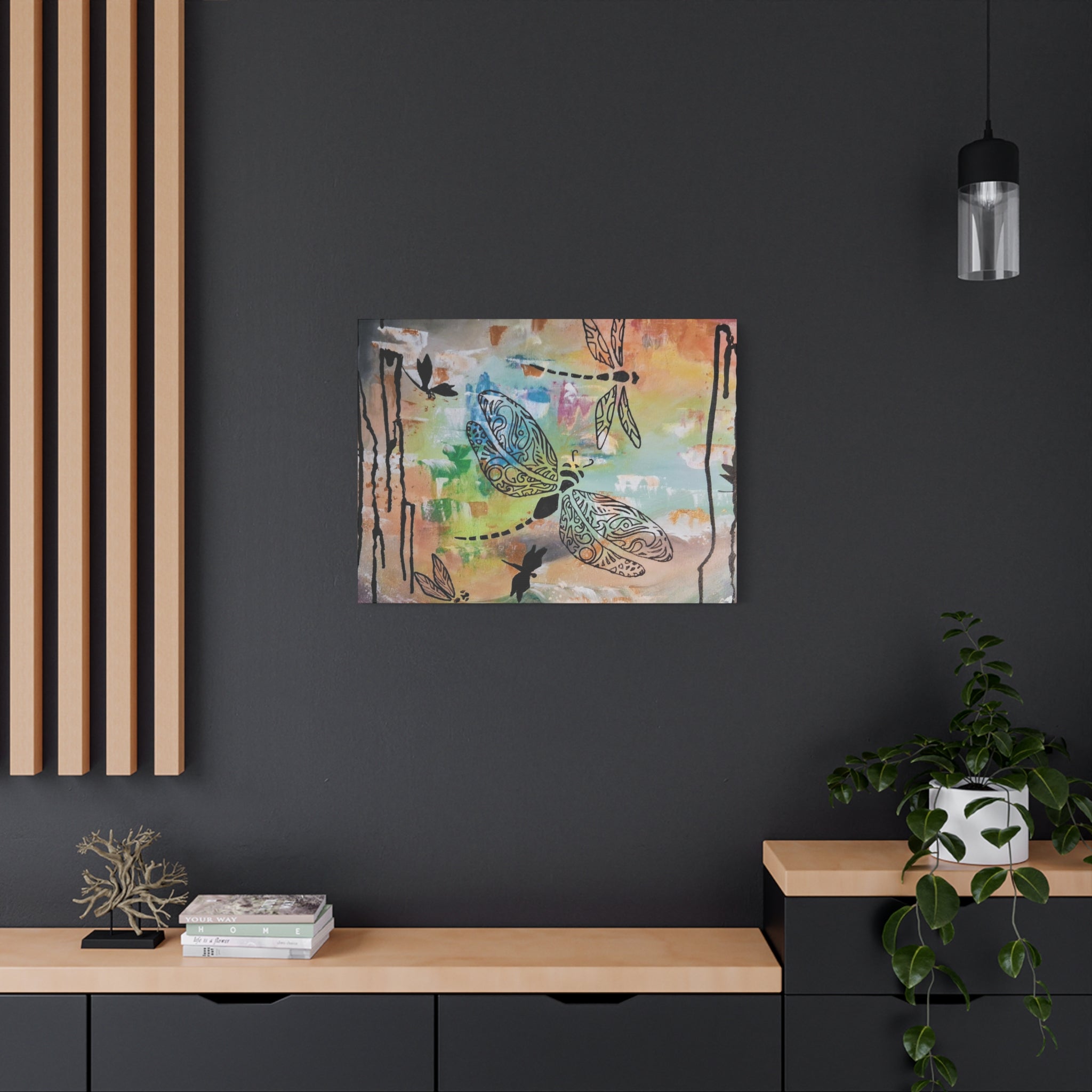 Dragonfly Wall Art Canvas — Colorful Boho Stretched Canvas Print