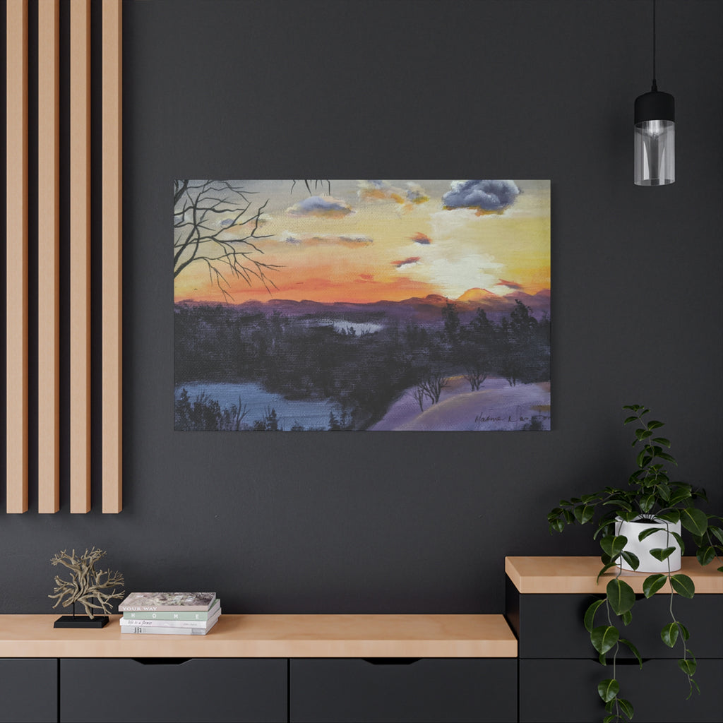 EVENING IN THE SHANDOAH VALLY - Sunset Winter Landscape Canvas Print — Matte Stretched Wall Art