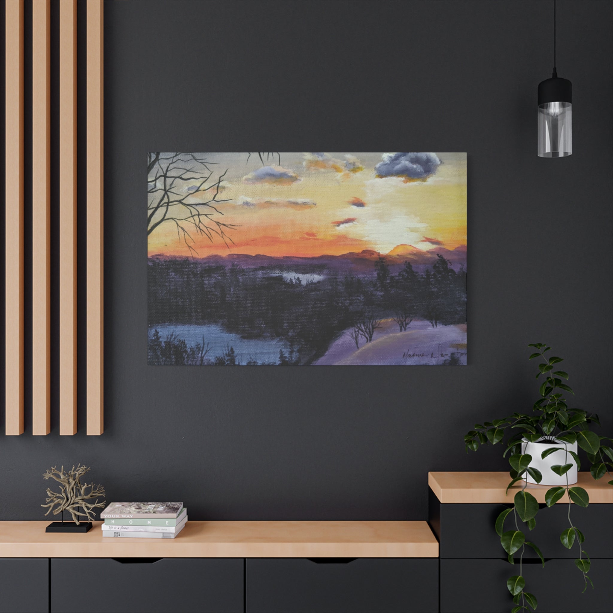 EVENING IN THE SHANDOAH VALLY - Sunset Winter Landscape Canvas Print — Matte Stretched Wall Art