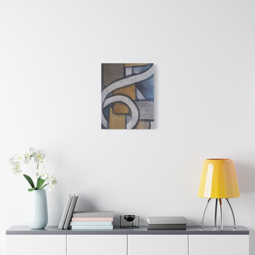 METALIC BLOCKS - Abstract Geometric Matte Canvas Print — Modern Blue & Gold Wall Art