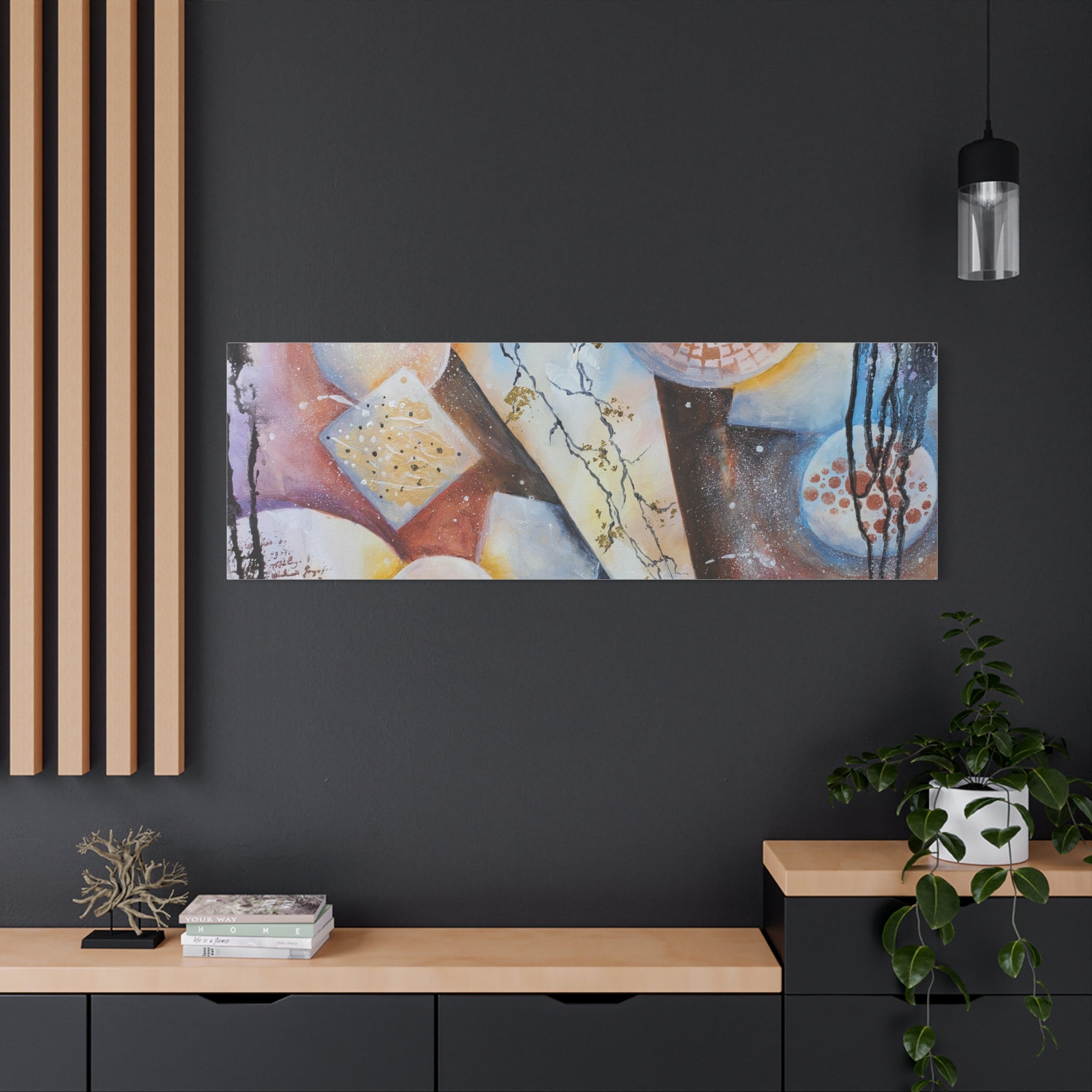GOLDEN CARTOGRAPHY OF THE FIRE MERIDIAN - Abstract Geometric Canvas Art – Modern Stretched Matte Wall Decor