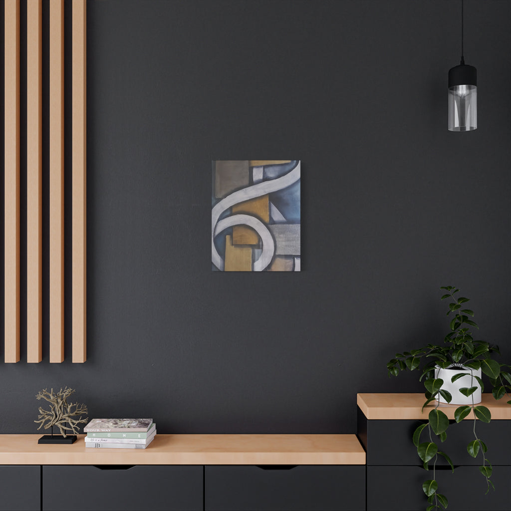 METALIC BLOCKS - Abstract Geometric Matte Canvas Print — Modern Blue & Gold Wall Art