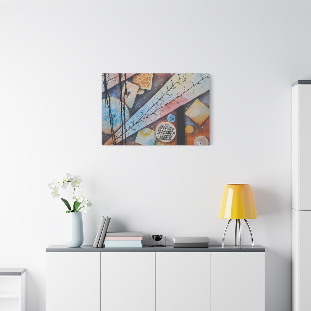 GOLDEN CARTOGRAPHY - DRIFT OF THE BLUE REALM - Abstract Cosmic Geometry Matte Canvas Print - Stretched 1.25"