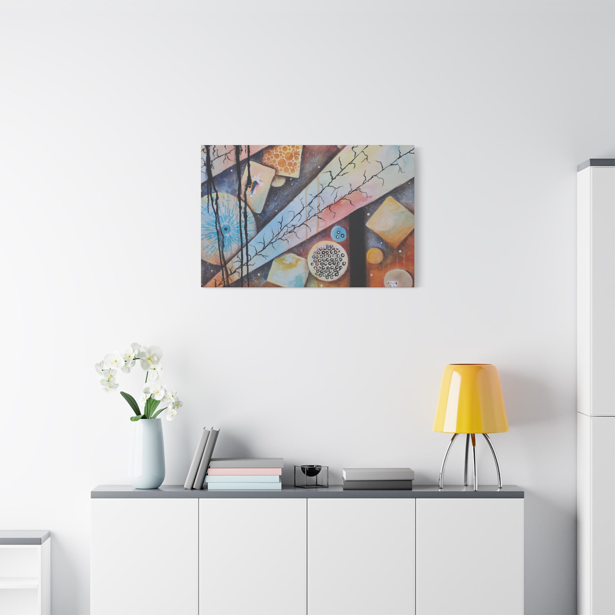 GOLDEN CARTOGRAPHY - DRIFT OF THE BLUE REALM - Abstract Cosmic Geometry Matte Canvas Print - Stretched 1.25"