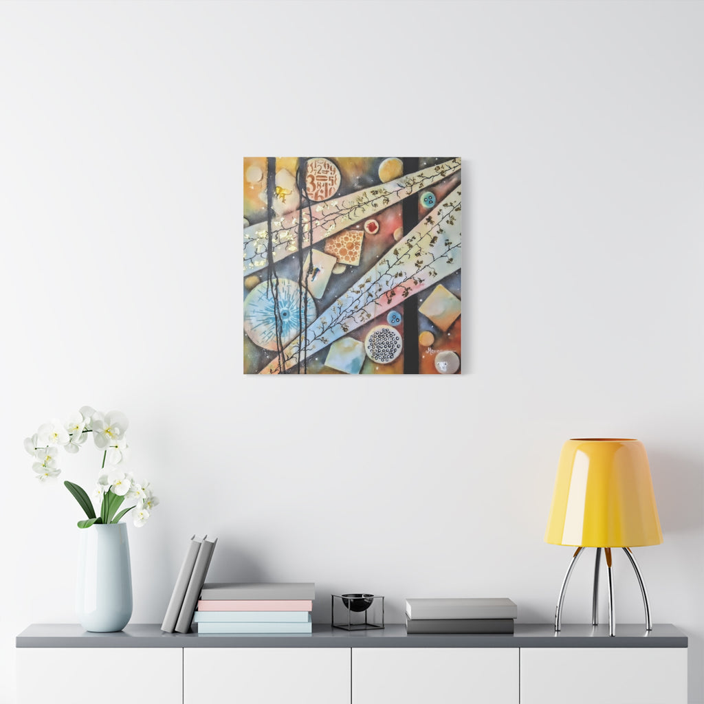 GOLDEN CARTOGRAPHY OF THE UNSEEN - Abstract Botanical Geometry Canvas Print – Modern Stretched Wall Art
