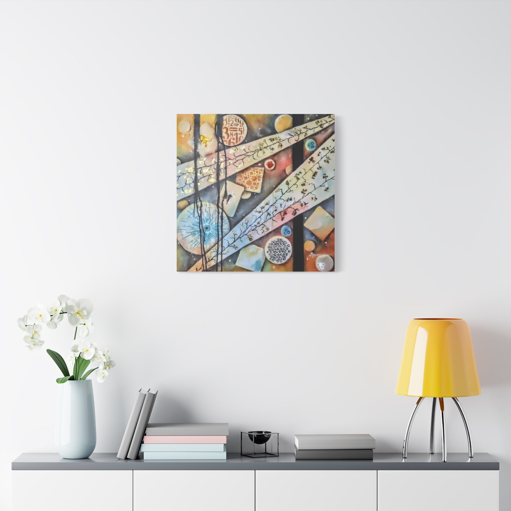 GOLDEN CARTOGRAPHY OF THE UNSEEN - Abstract Botanical Geometry Canvas Print – Modern Stretched Wall Art
