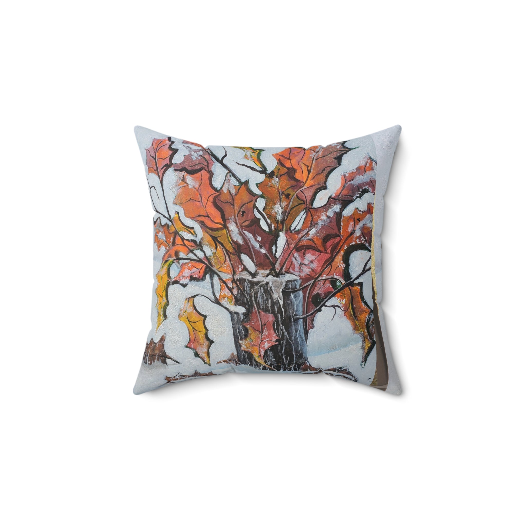 Autumn Branches Square Pillow — Watercolor Fall Leaves Decorative Throw Pillow