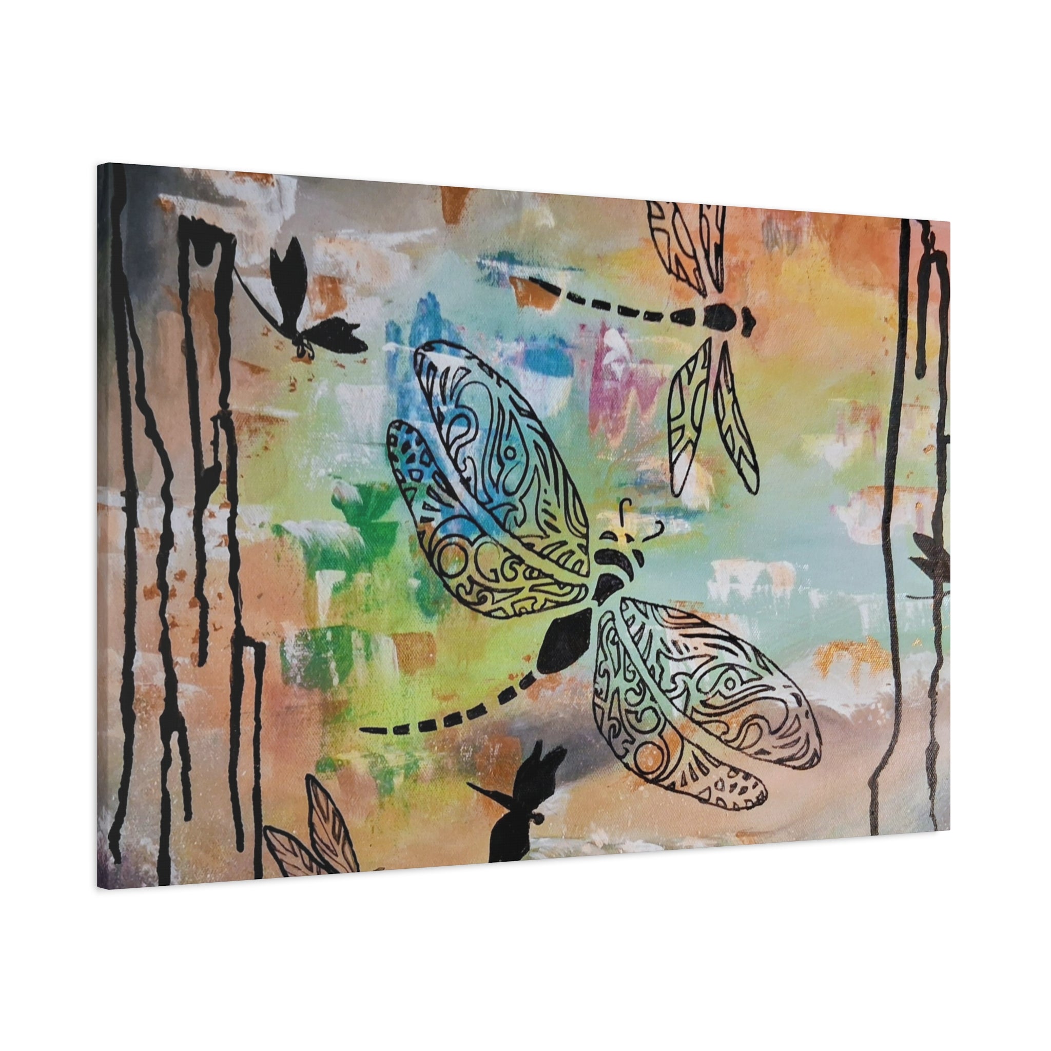 Dragonfly Wall Art Canvas — Colorful Boho Stretched Canvas Print