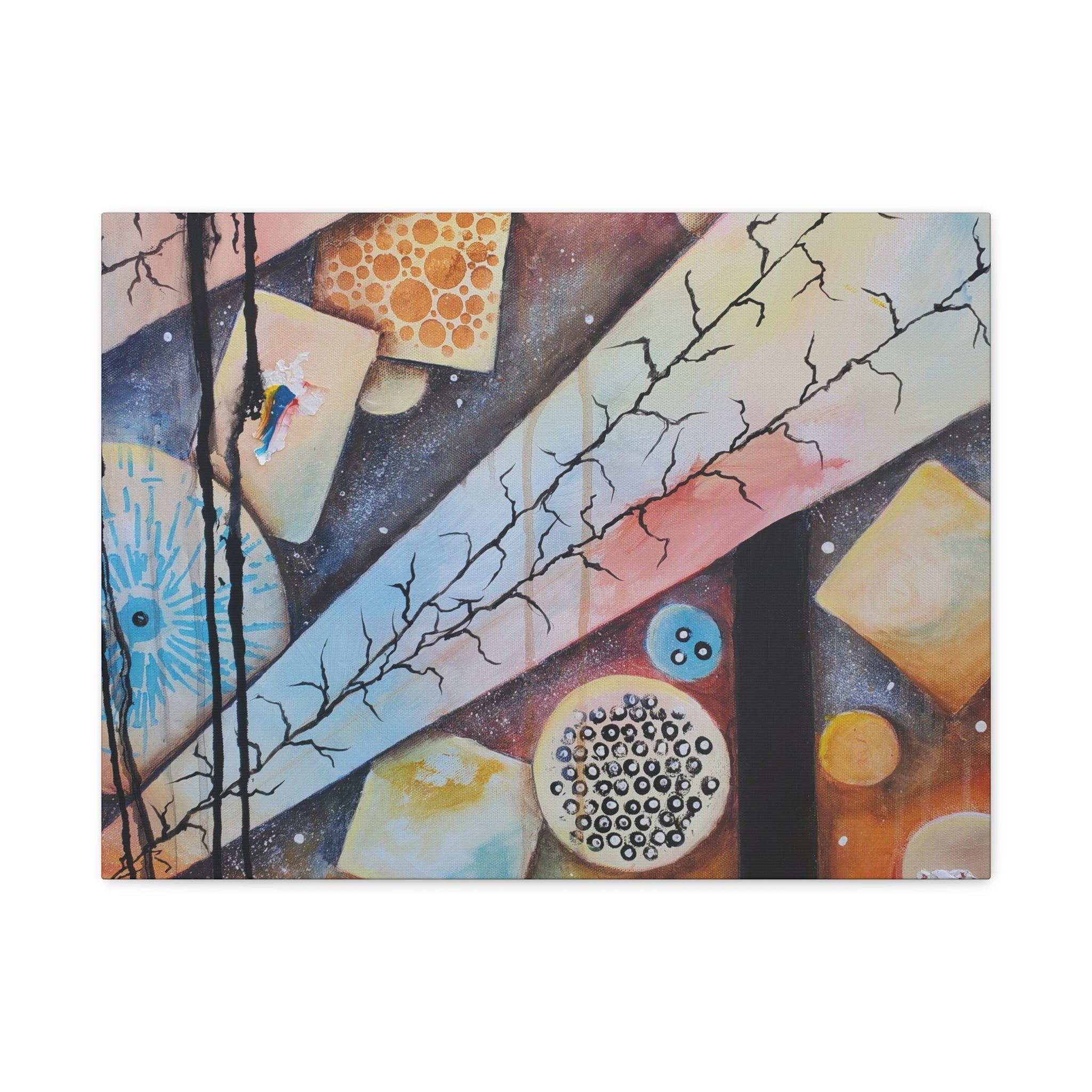 GOLDEN CARTOGRAPHY - DRIFT OF THE BLUE REALM - Abstract Geometric Canvas Art - Pastel Galaxy Stretched Matte Print