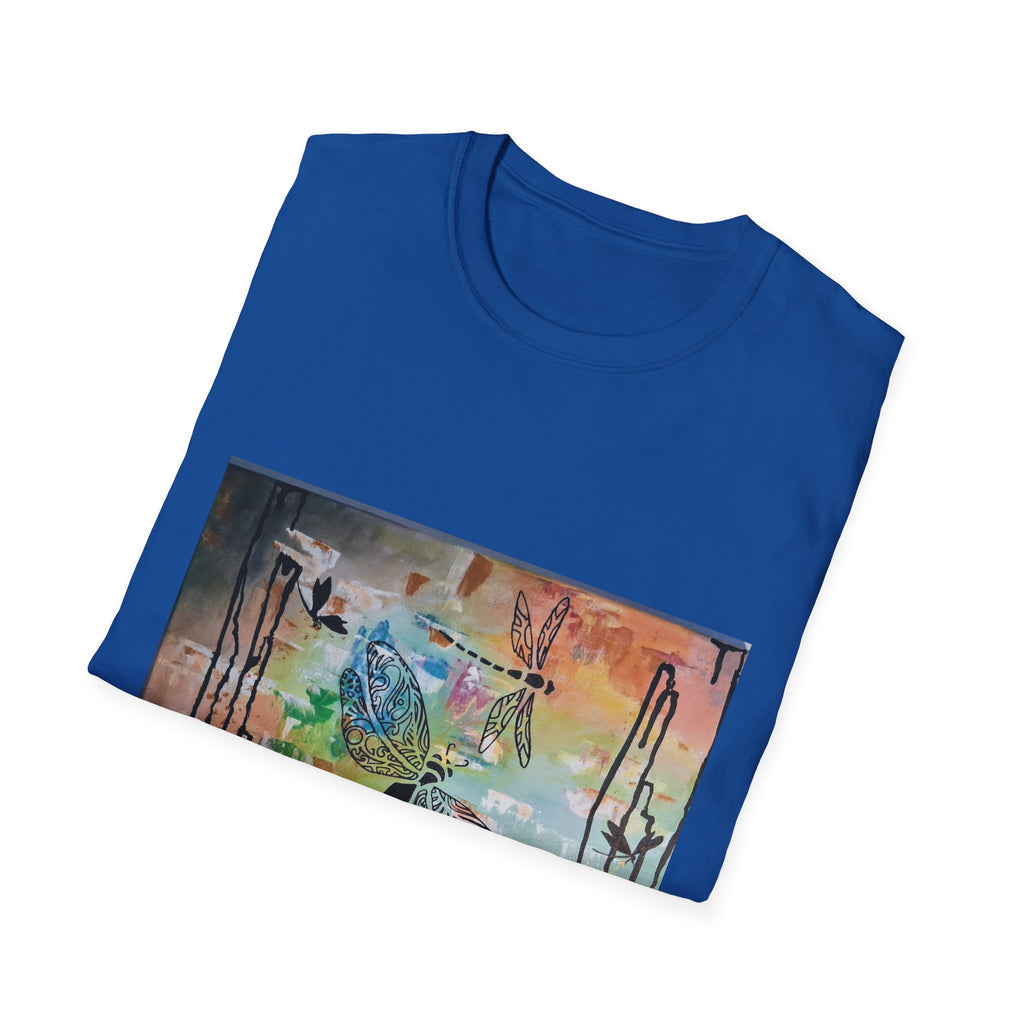 GUARDIANS OF THE LAND - Dragonfly Abstract Art T-Shirt — Colorful Surreal Nature Graphic Tee