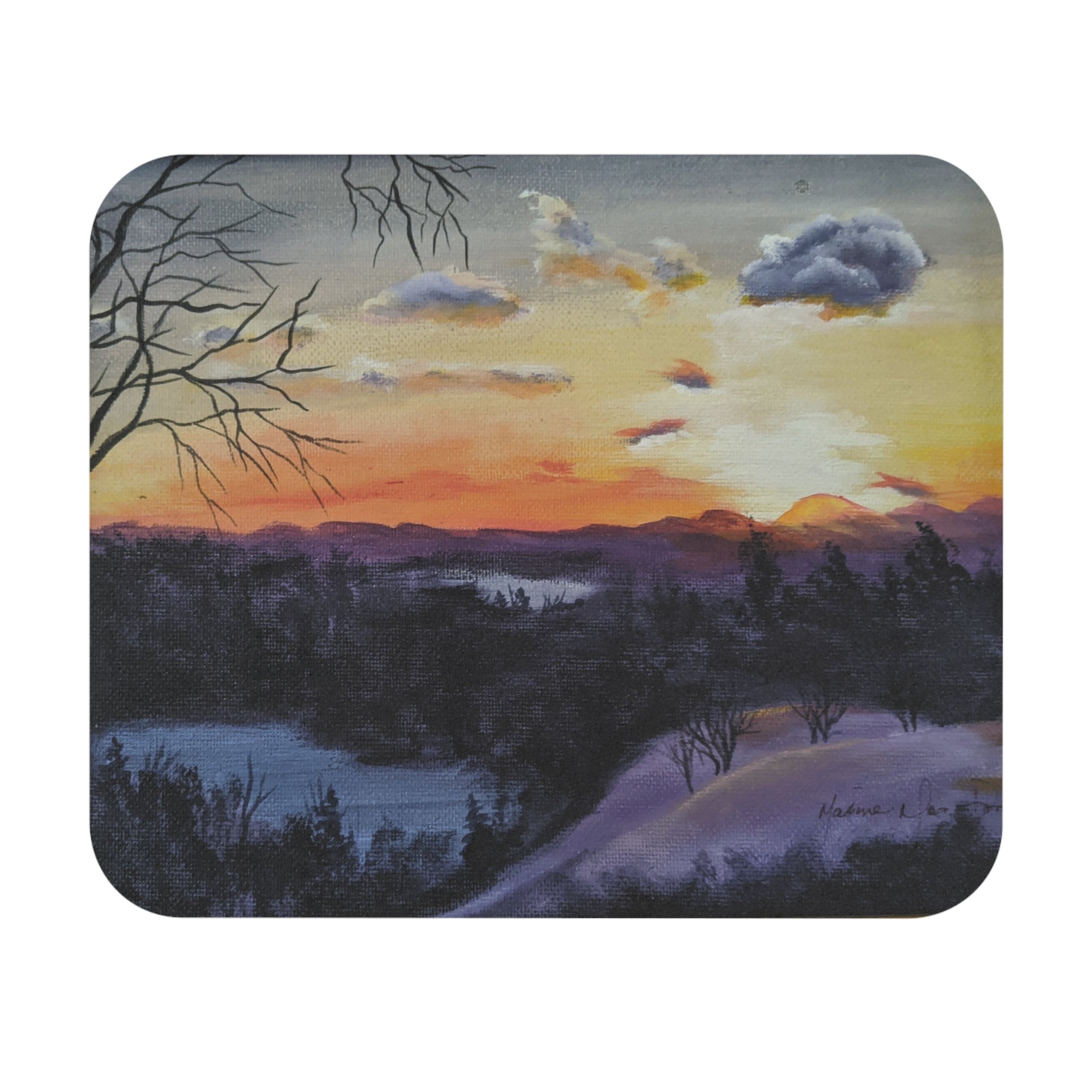 EVENING IN THE SHANDOAH VALLEY - Winter Sunset Landscape Mouse Pad — Snowy Forest Desk Mat