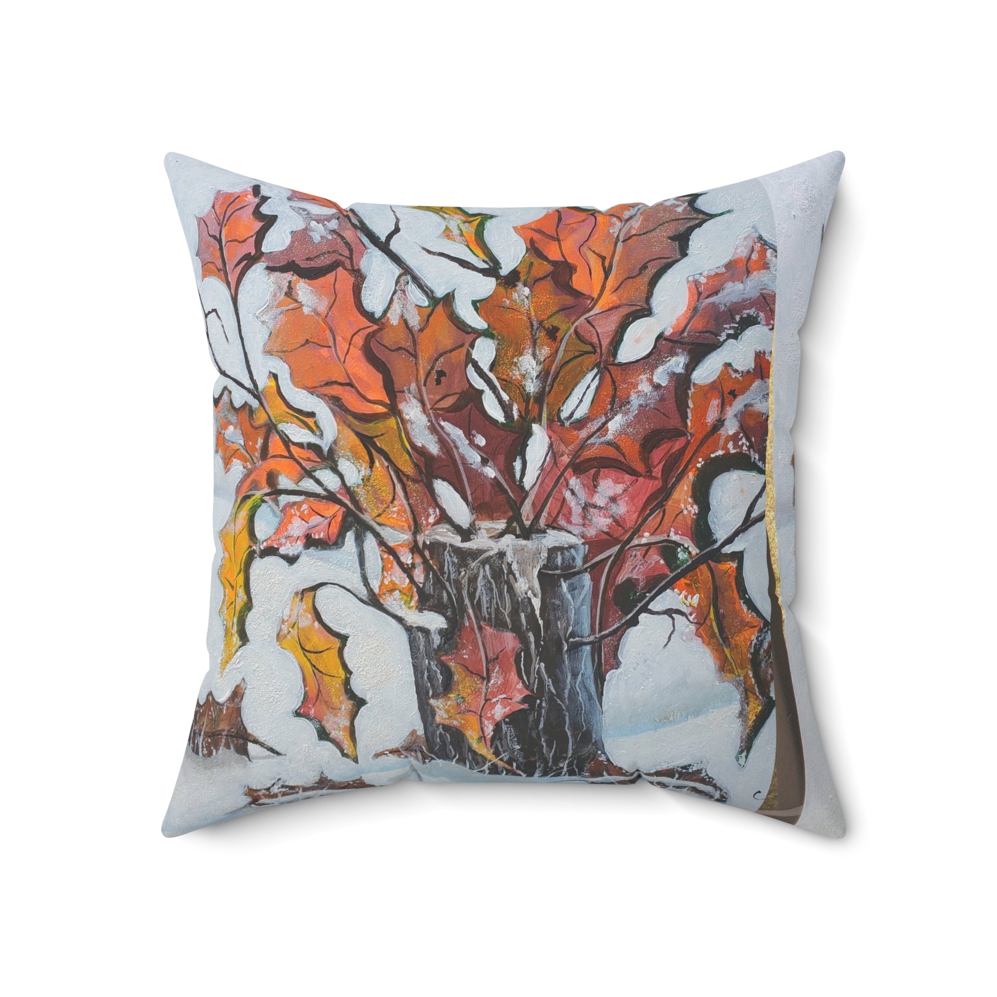 Autumn Branches Square Pillow — Watercolor Fall Leaves Decorative Throw Pillow