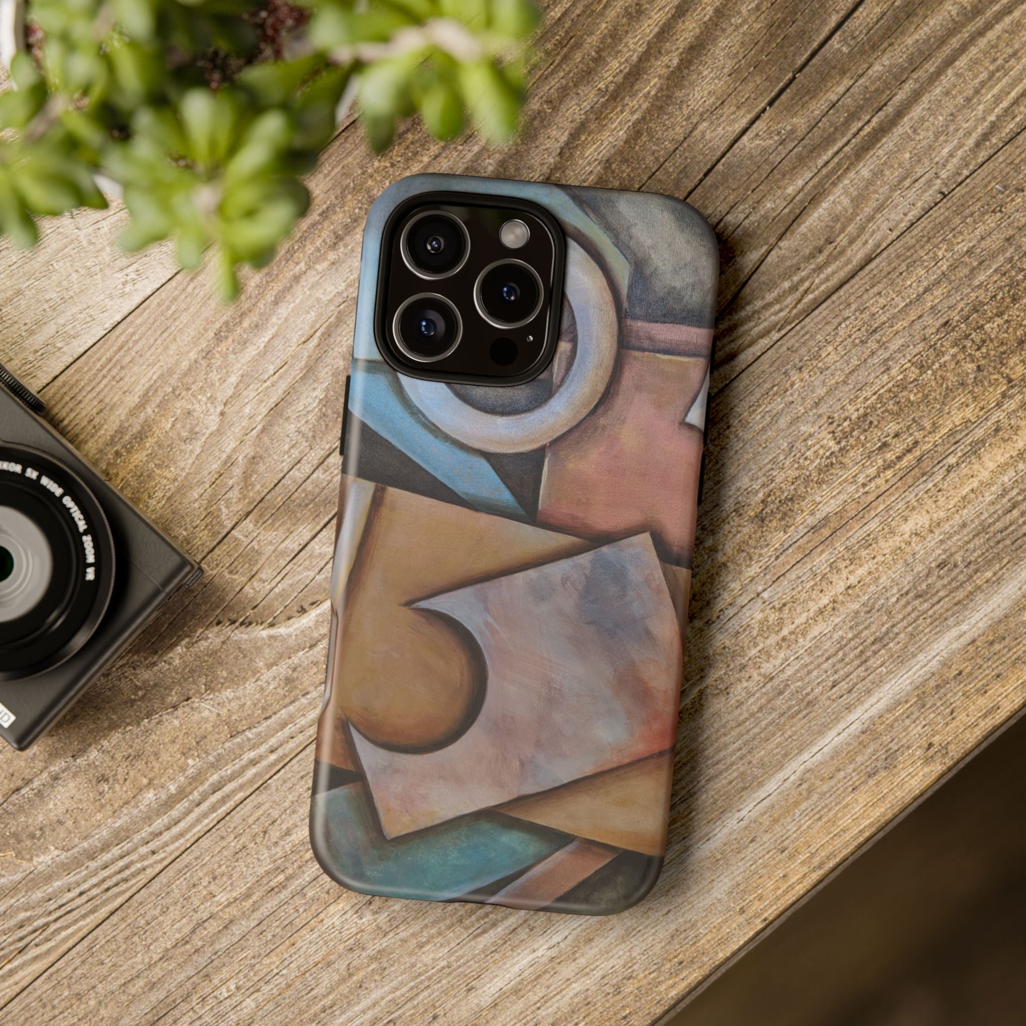 Abstract Geometric Tough Phone Case – Modern Cubist Art Protection