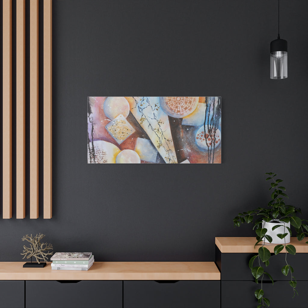 GOLDEN CARTOGRAPHY OF THE FIRE MERIDIAN - Abstract Geometric Canvas Art – Modern Stretched Matte Wall Decor
