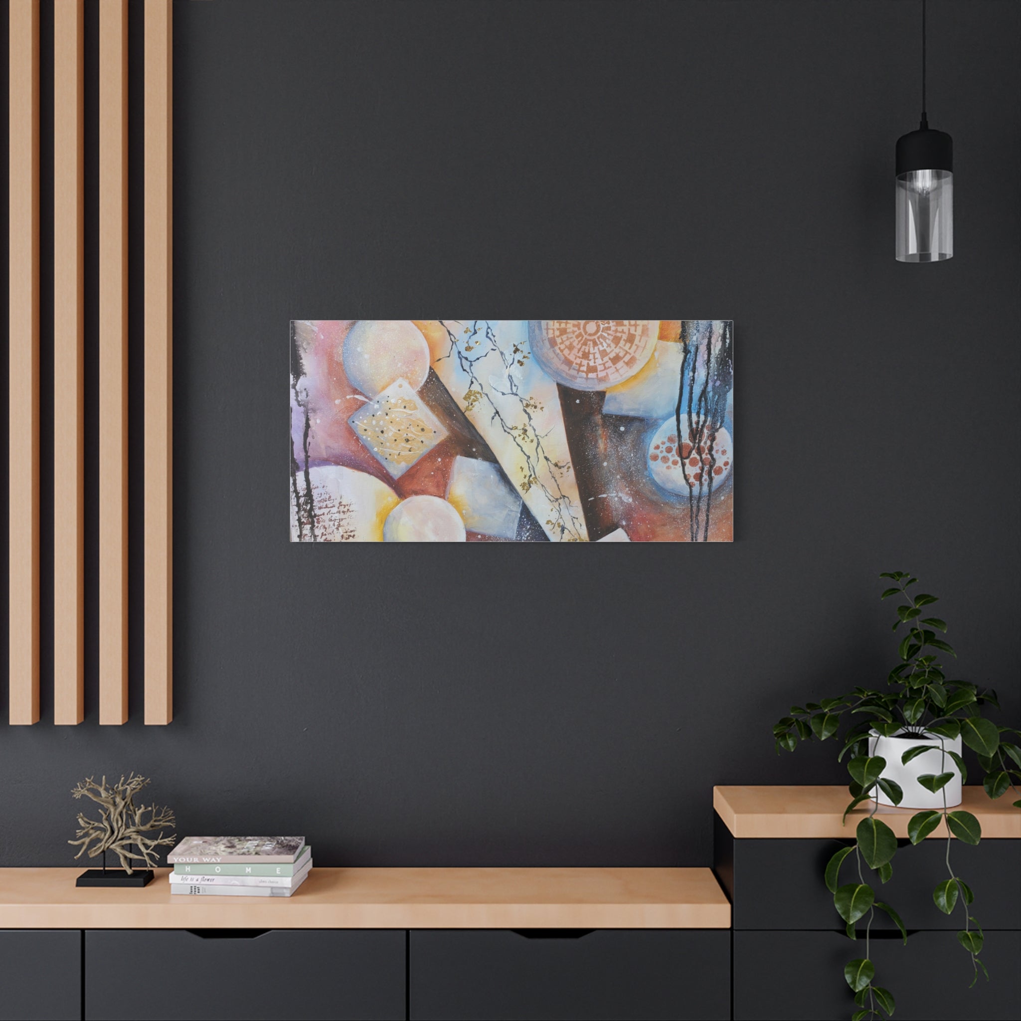 GOLDEN CARTOGRAPHY OF THE FIRE MERIDIAN - Abstract Geometric Canvas Art – Modern Stretched Matte Wall Decor