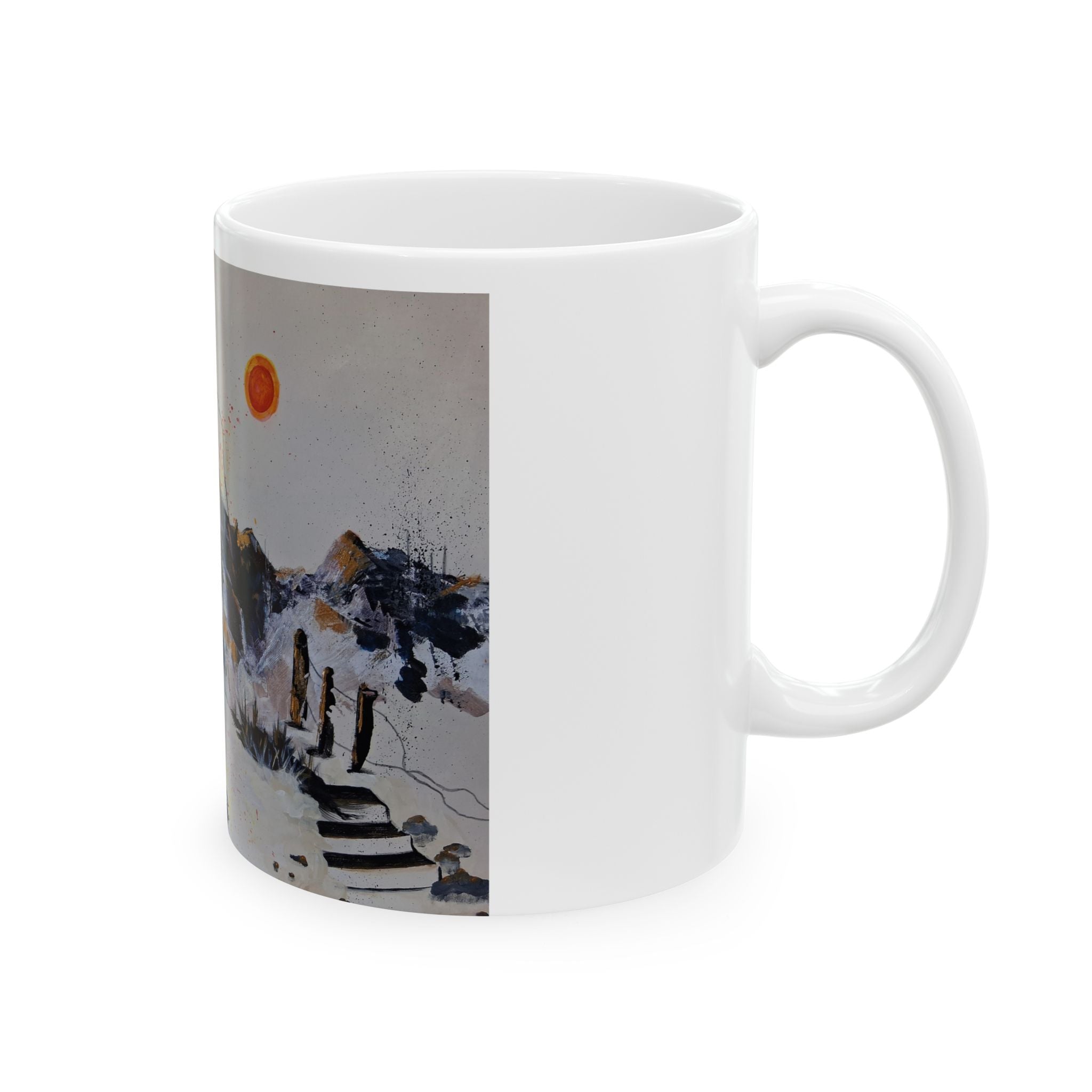 WHAT'S OVER THE RIDGE - Abstract Mountain Landscape Ceramic Mug — Minimalist Art Coffee Cup (11oz, 15oz)