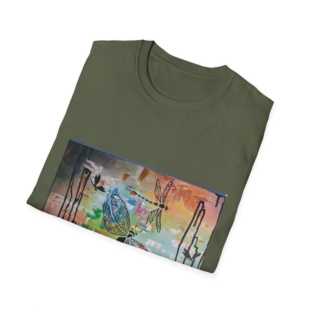 GUARDIANS OF THE LAND - Dragonfly Abstract Art T-Shirt — Colorful Surreal Nature Graphic Tee