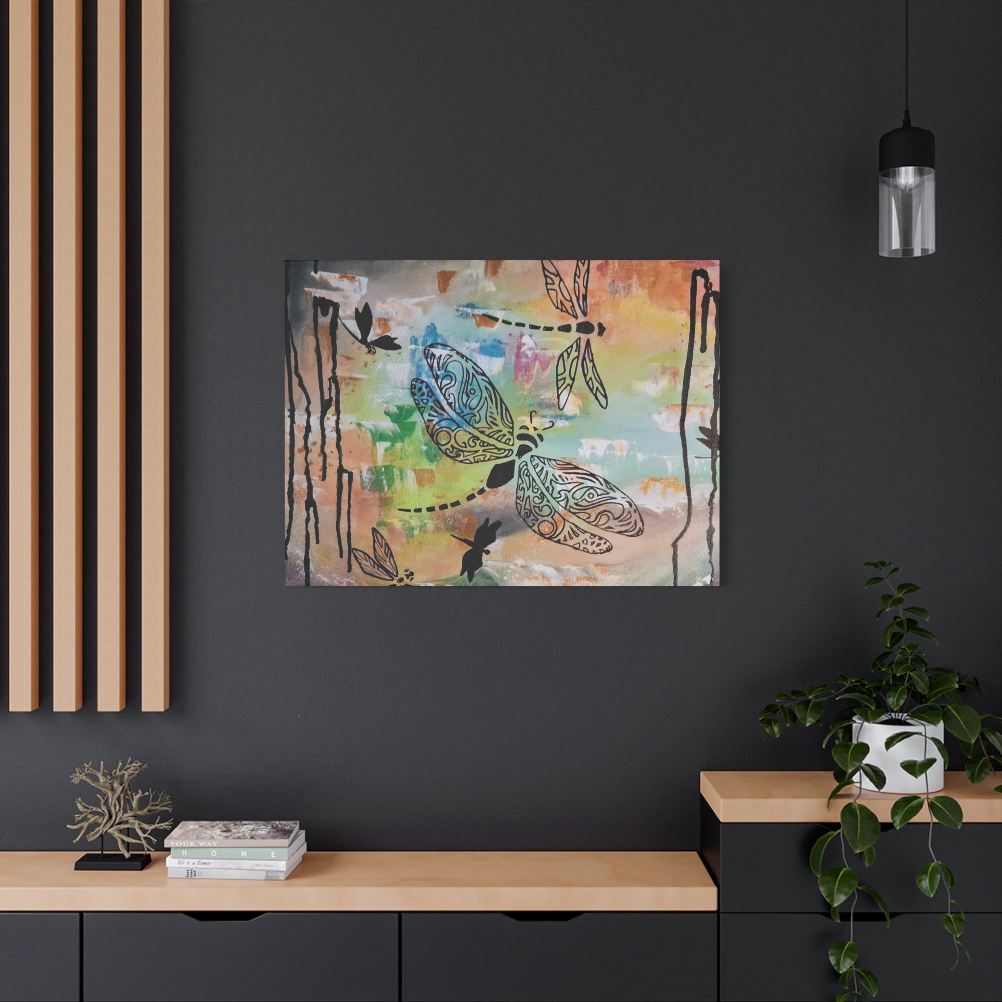 Dragonfly Wall Art Canvas — Colorful Boho Stretched Canvas Print