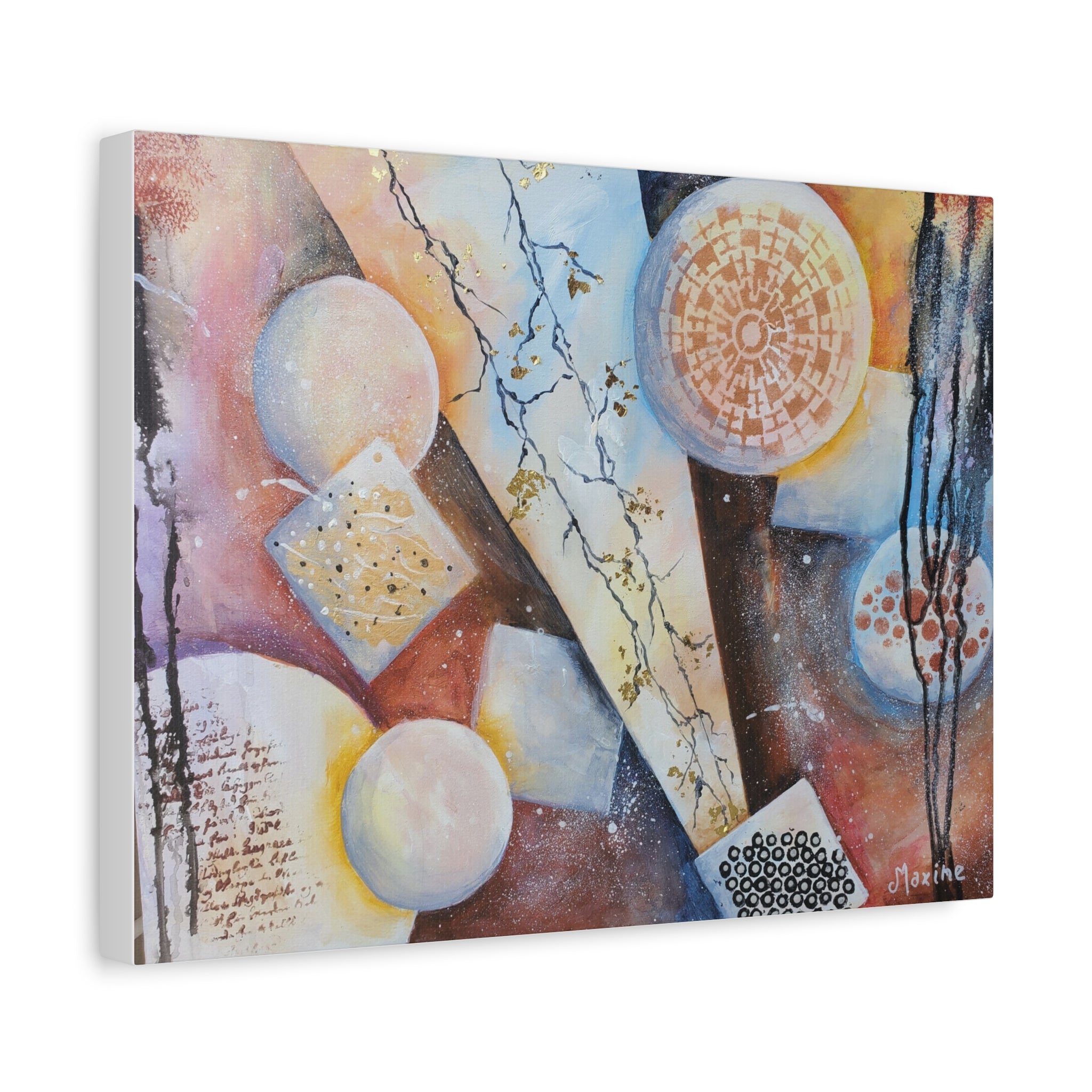 GOLDEN CARTOGRAPHY OF THE FIRE MERIDIAN - Abstract Geometric Canvas Art – Modern Stretched Matte Wall Decor