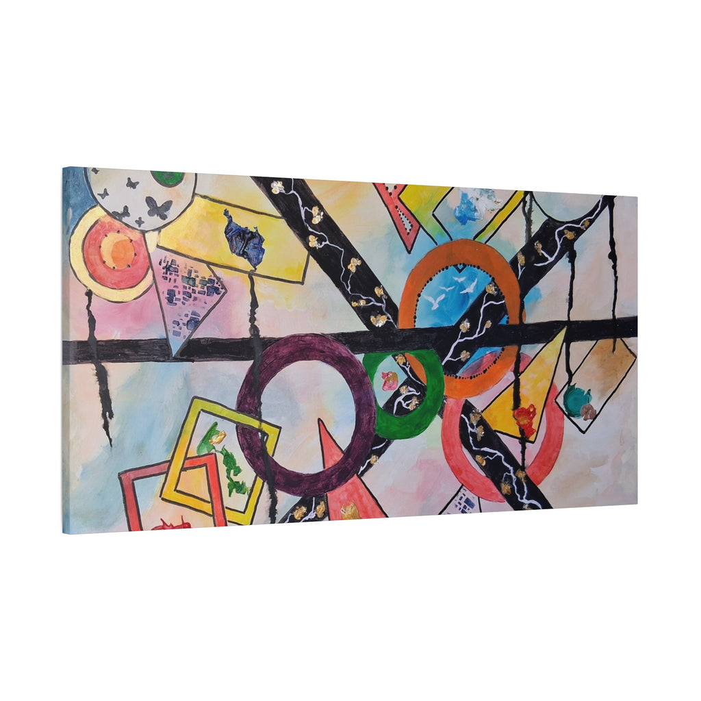 SERCHING FOR GREATNESS - Abstract Geometric Canvas Print — Colorful Rings & Cards Matte Stretched Wall Art