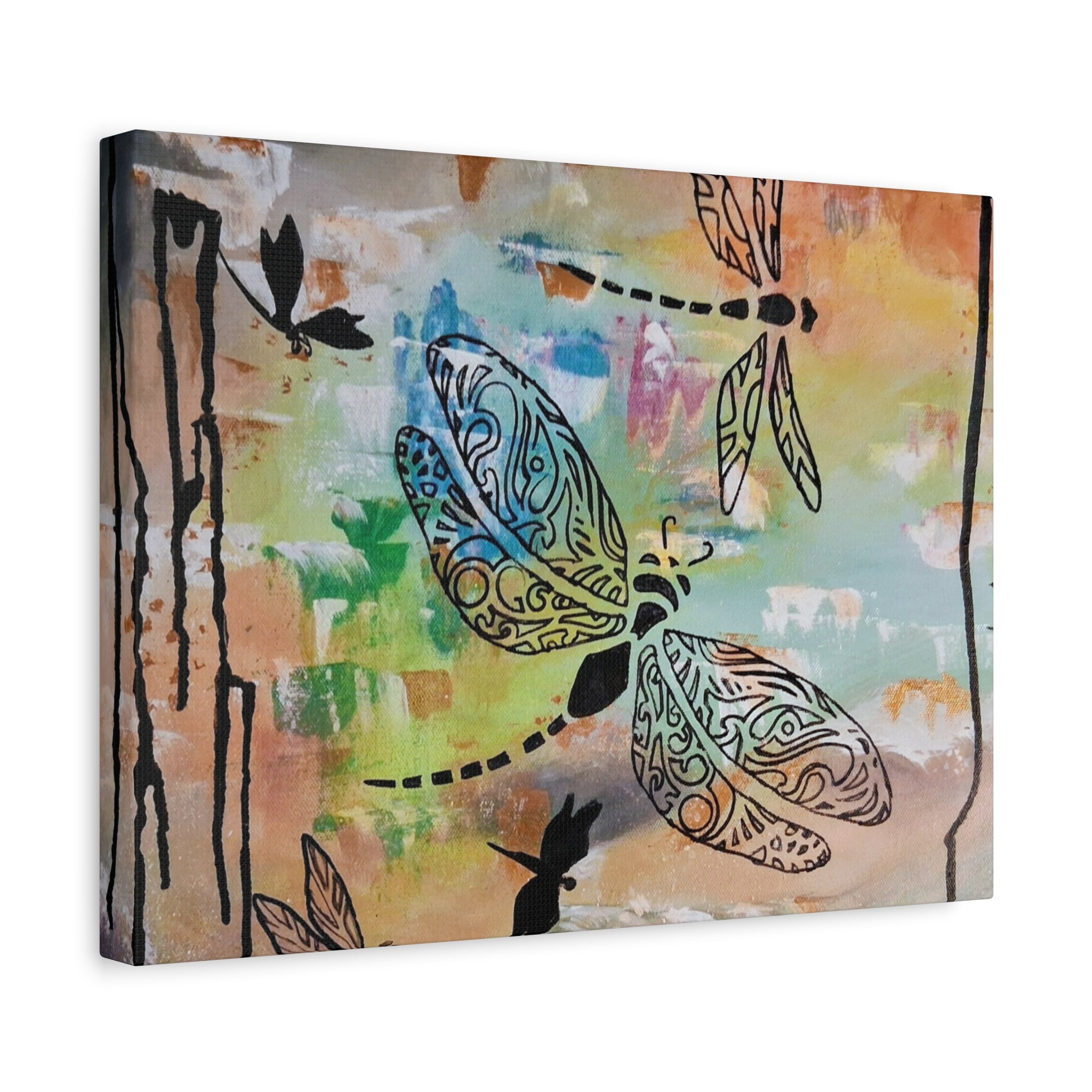 Dragonfly Wall Art Canvas — Colorful Boho Stretched Canvas Print