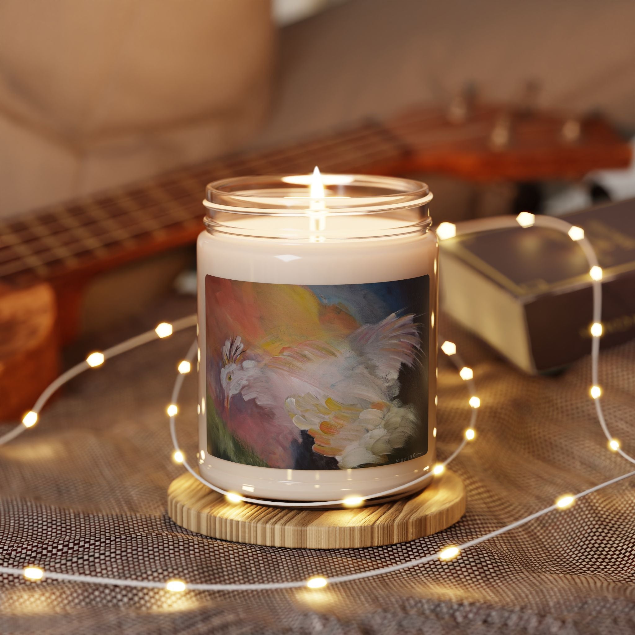 RISE OF THE RADIENT HEN - 9oz Scented Soy Candle — Floral White Dove Art Jar (Calming Lavender & Vanilla)
