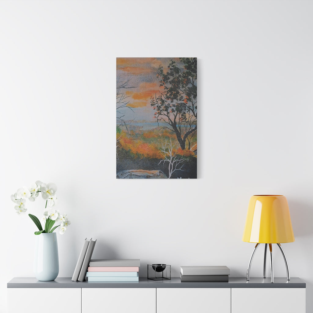 EVENING NEAR THE HUDSON RIVER - Sunset Landscape Canvas Print — Seaside Tree Matte Stretched Wall Art
