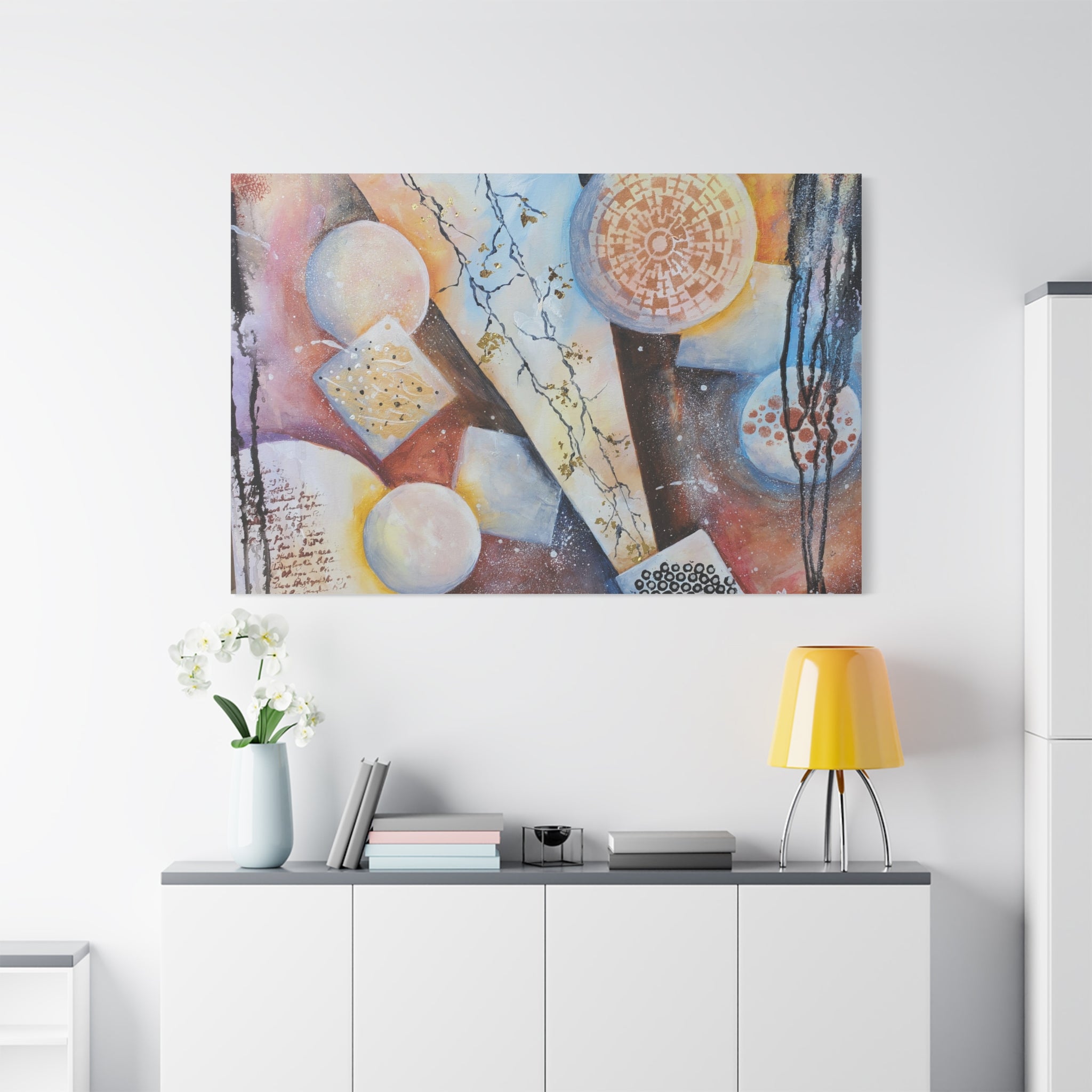 GOLDEN CARTOGRAPHY OF THE FIRE MERIDIAN - Abstract Geometric Canvas Art – Modern Stretched Matte Wall Decor