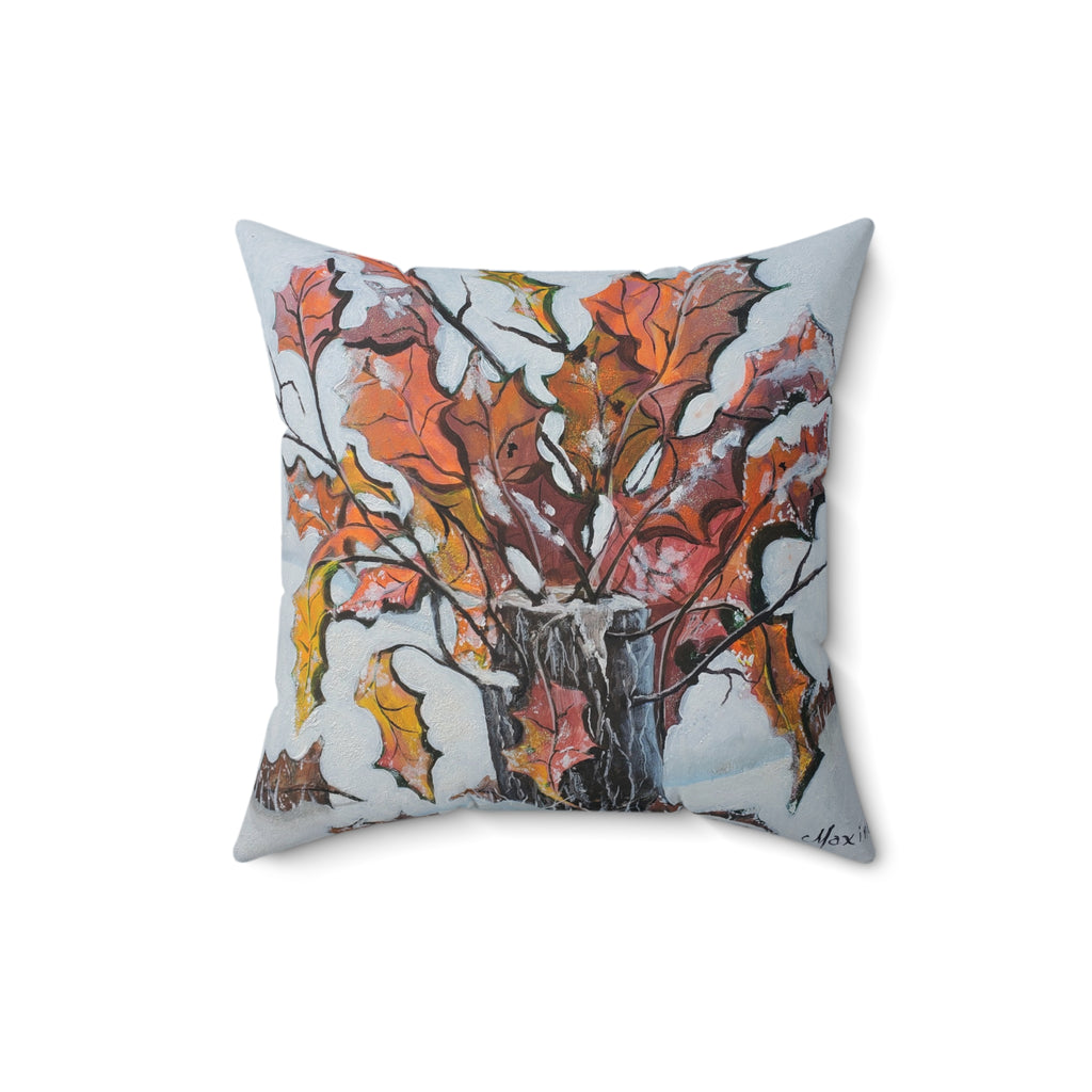 Autumn Branches Square Pillow — Watercolor Fall Leaves Decorative Throw Pillow