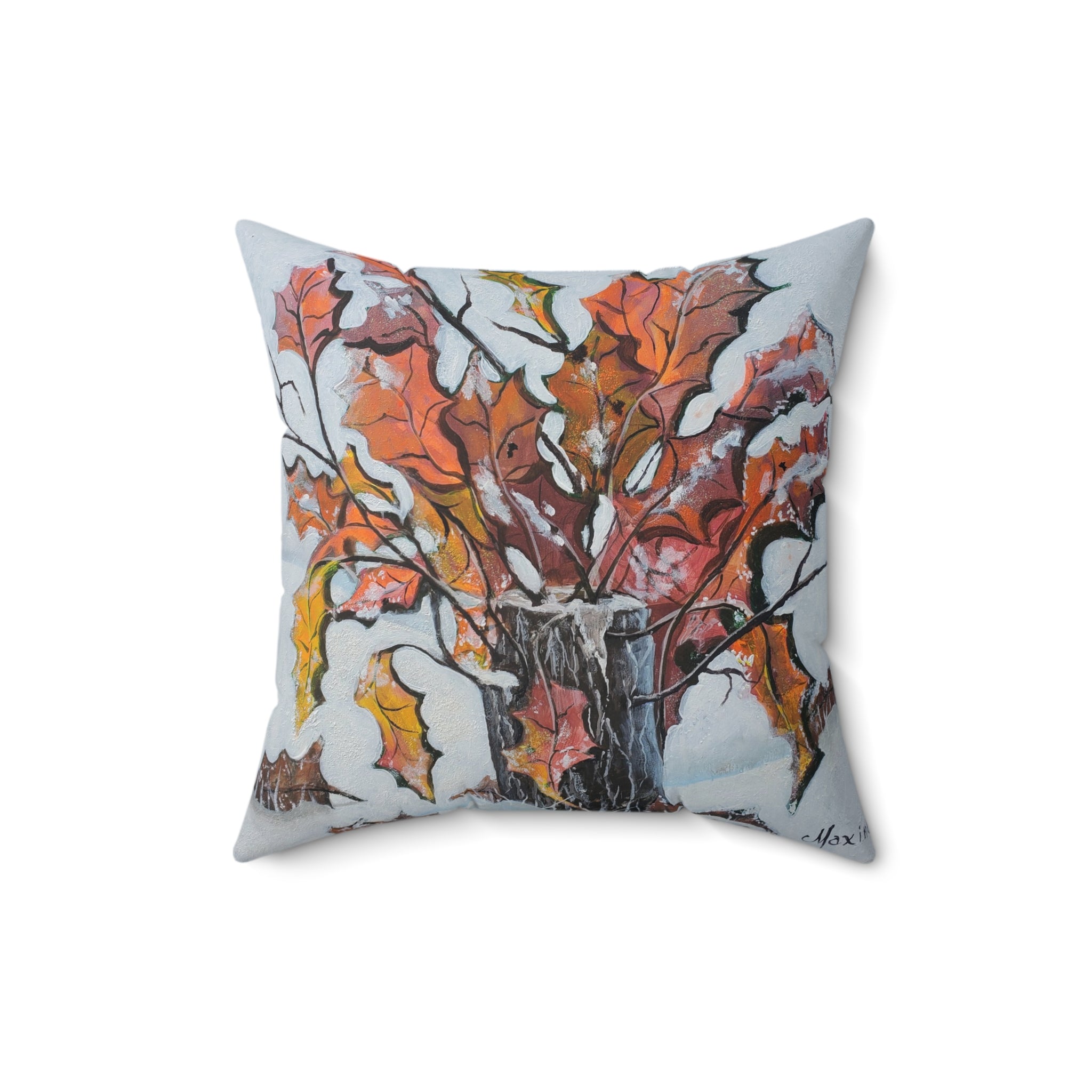 Autumn Branches Square Pillow — Watercolor Fall Leaves Decorative Throw Pillow