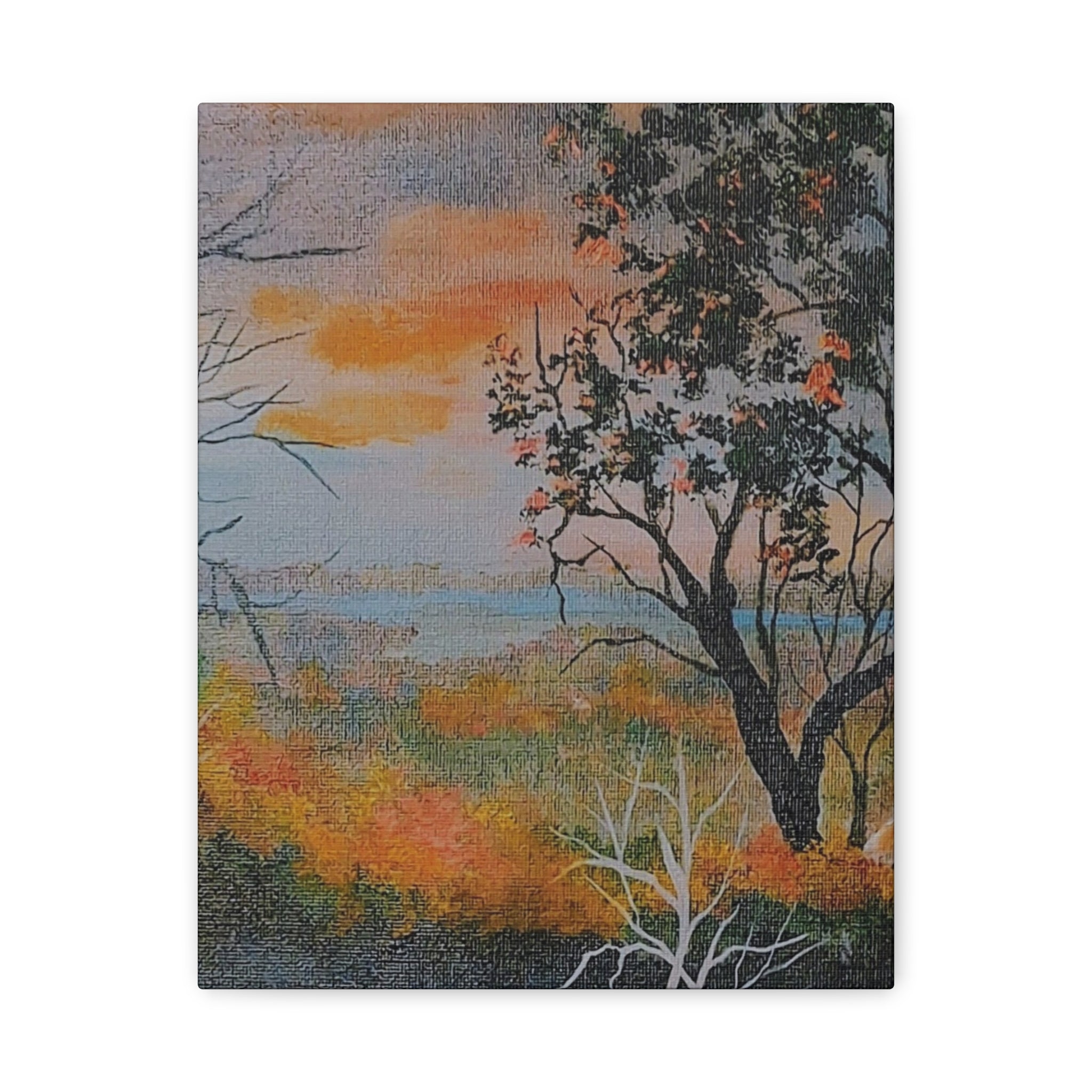 EVENING NEAR THE HUDSON RIVER - Sunset Landscape Canvas Print — Seaside Tree Matte Stretched Wall Art