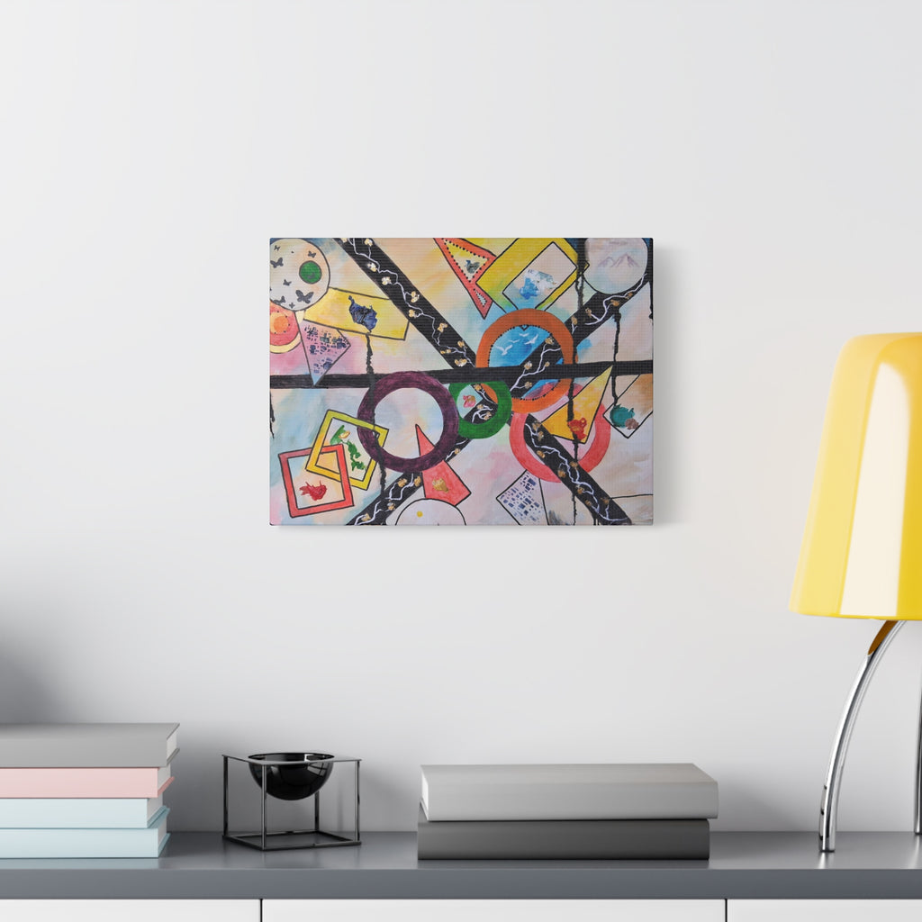 SERCHING FOR GREATNESS - Abstract Geometric Canvas Print — Colorful Rings & Cards Matte Stretched Wall Art
