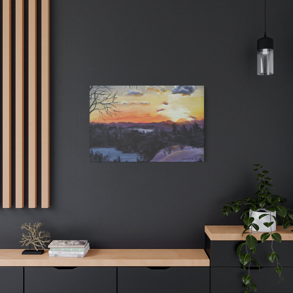 EVENING IN THE SHANDOAH VALLY - Sunset Winter Landscape Canvas Print — Matte Stretched Wall Art