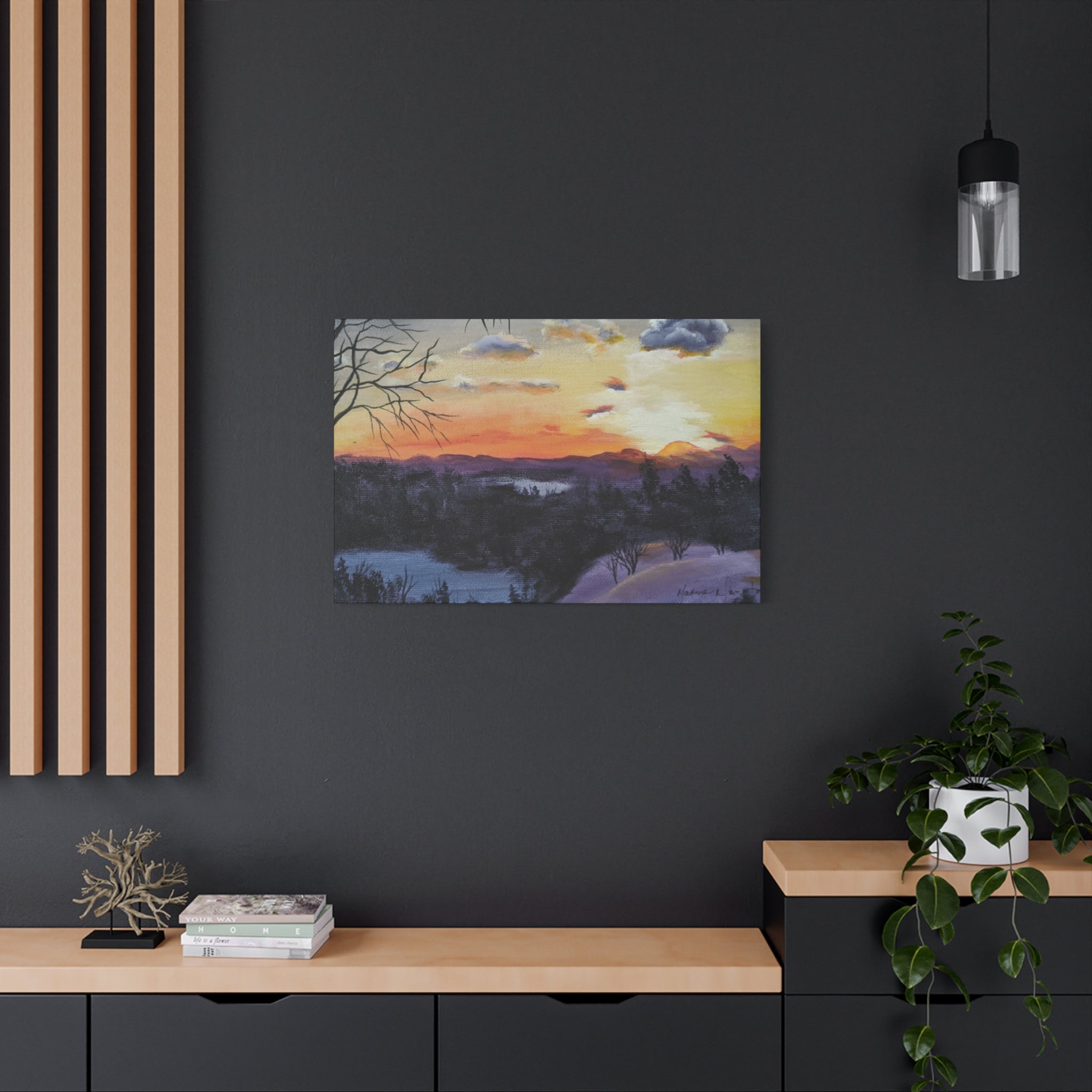EVENING IN THE SHANDOAH VALLY - Sunset Winter Landscape Canvas Print — Matte Stretched Wall Art