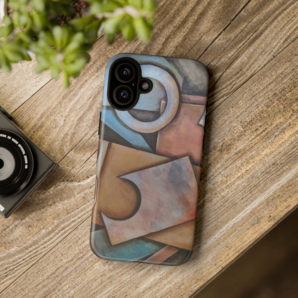 Abstract Geometric Tough Phone Case – Modern Cubist Art Protection