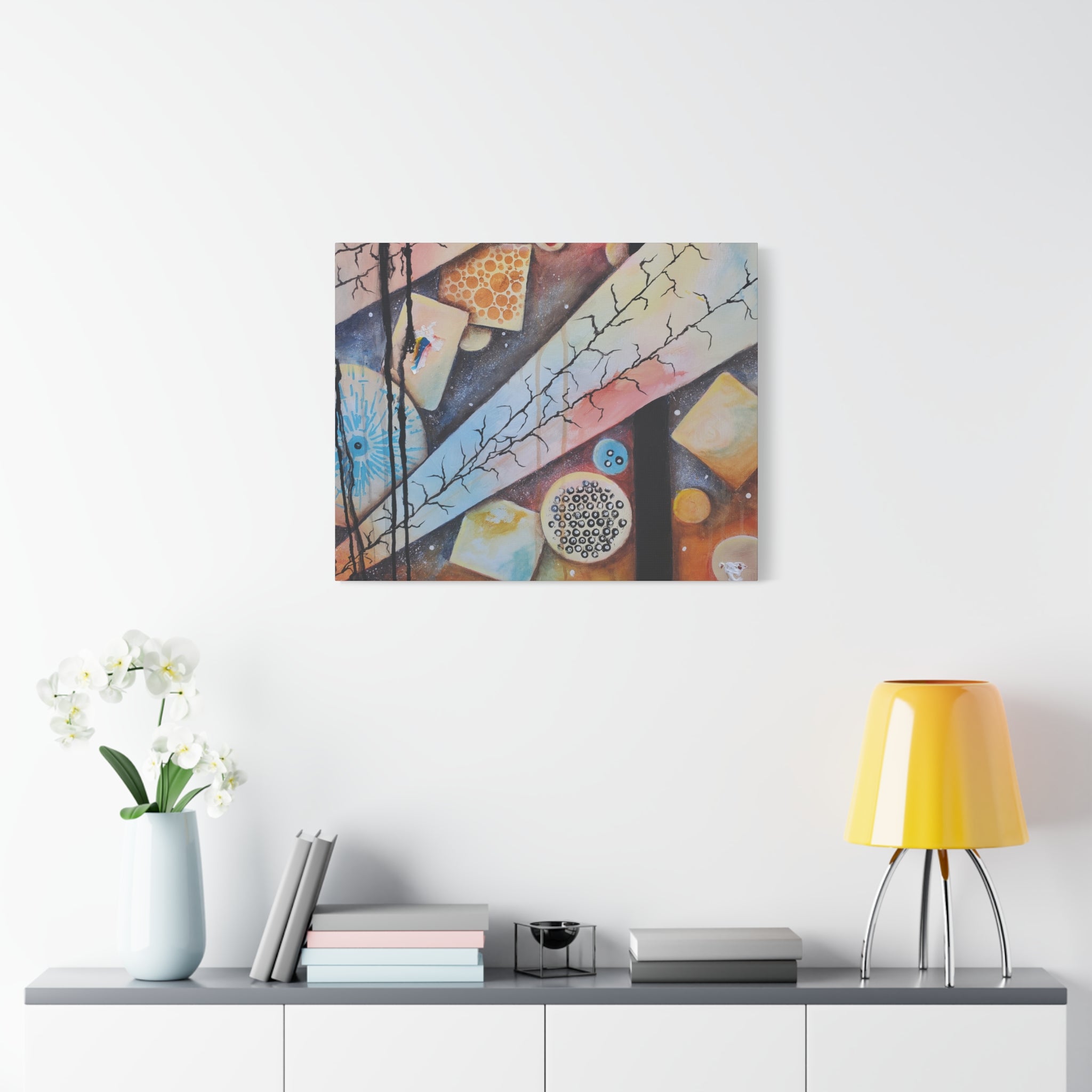 GOLDEN CARTOGRAPHY - DRIFT OF THE BLUE REALM - Abstract Geometric Canvas Art - Pastel Galaxy Stretched Matte Print