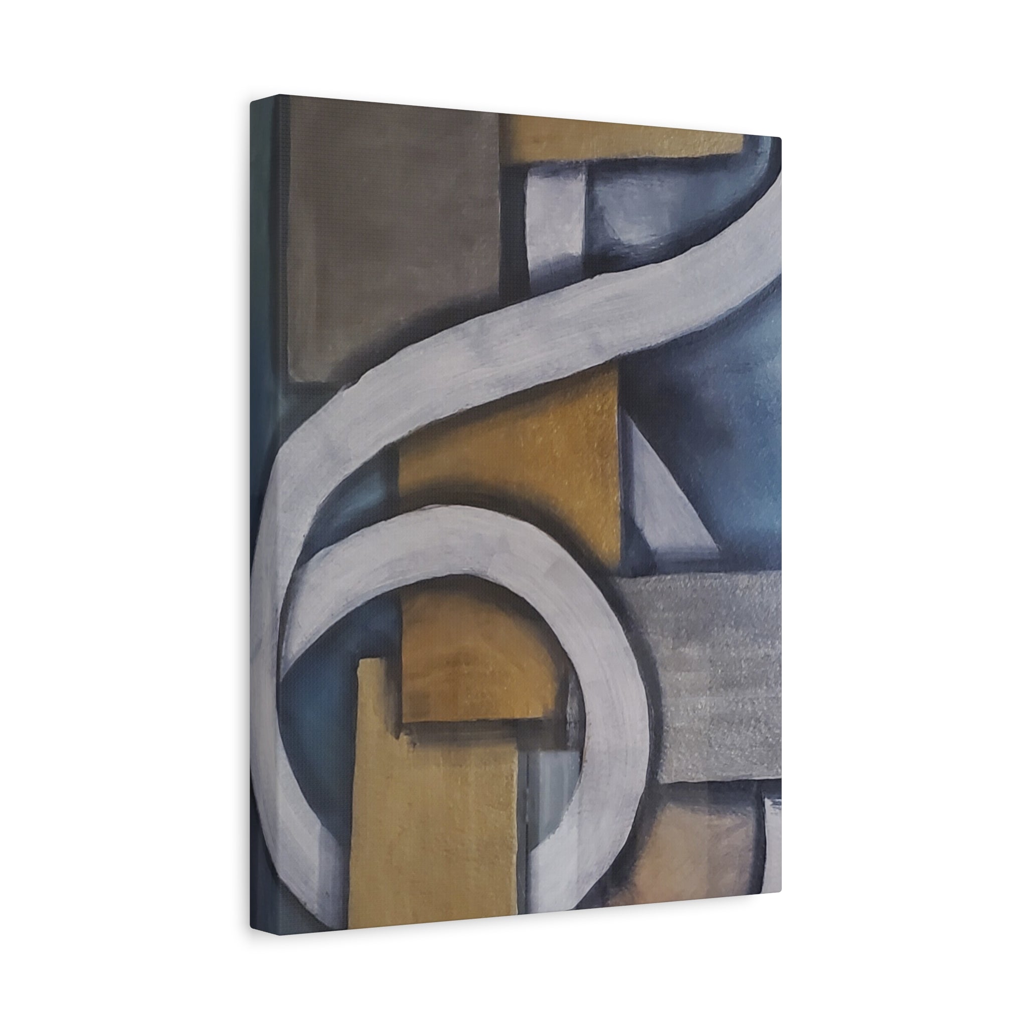 METALIC BLOCKS - Abstract Geometric Matte Canvas Print — Modern Blue & Gold Wall Art