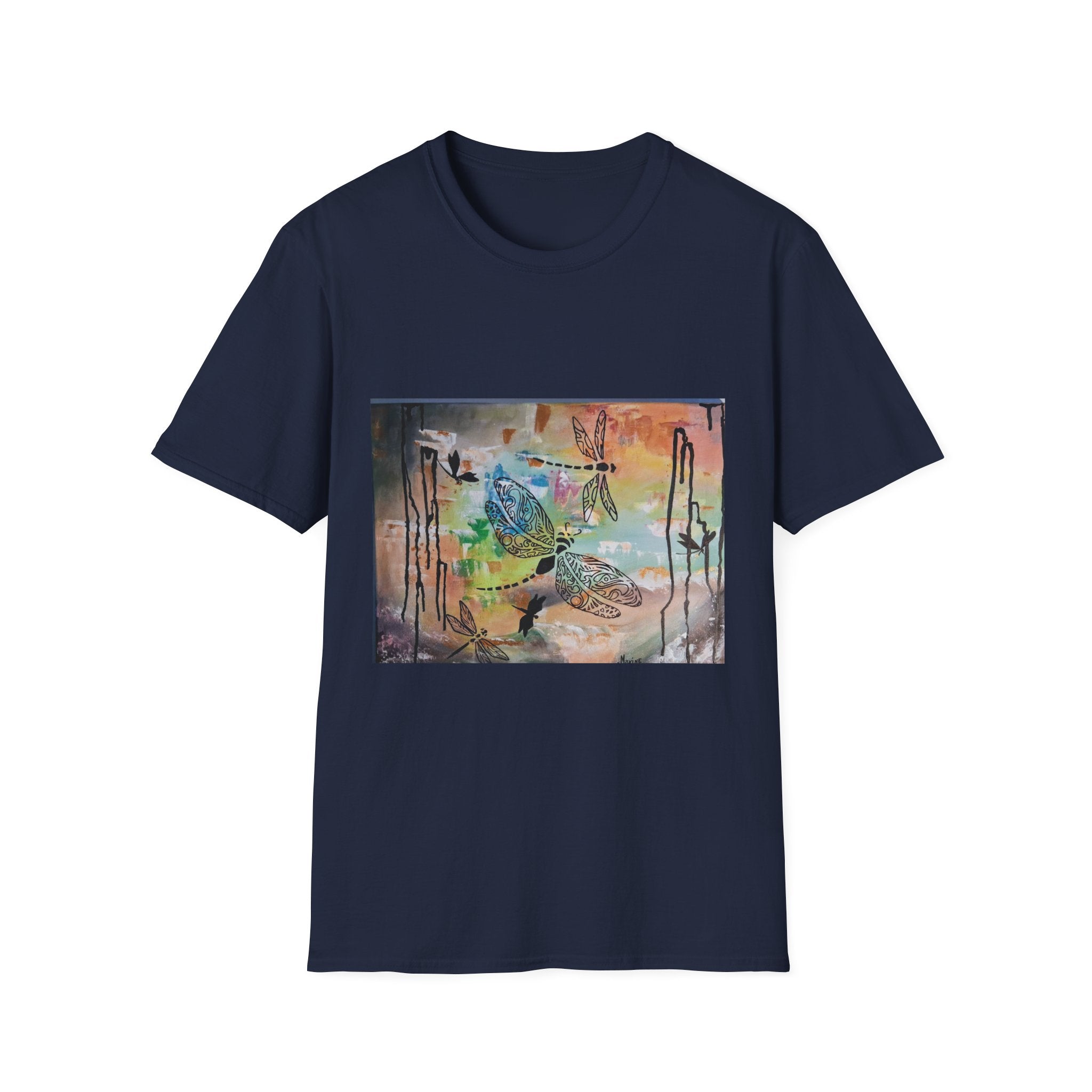 GUARDIANS OF THE LAND - Dragonfly Abstract Art T-Shirt — Colorful Surreal Nature Graphic Tee
