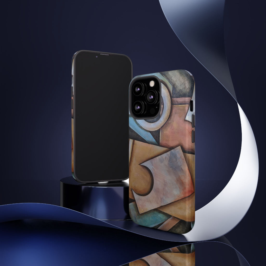 Abstract Geometric Tough Phone Case – Modern Cubist Art Protection