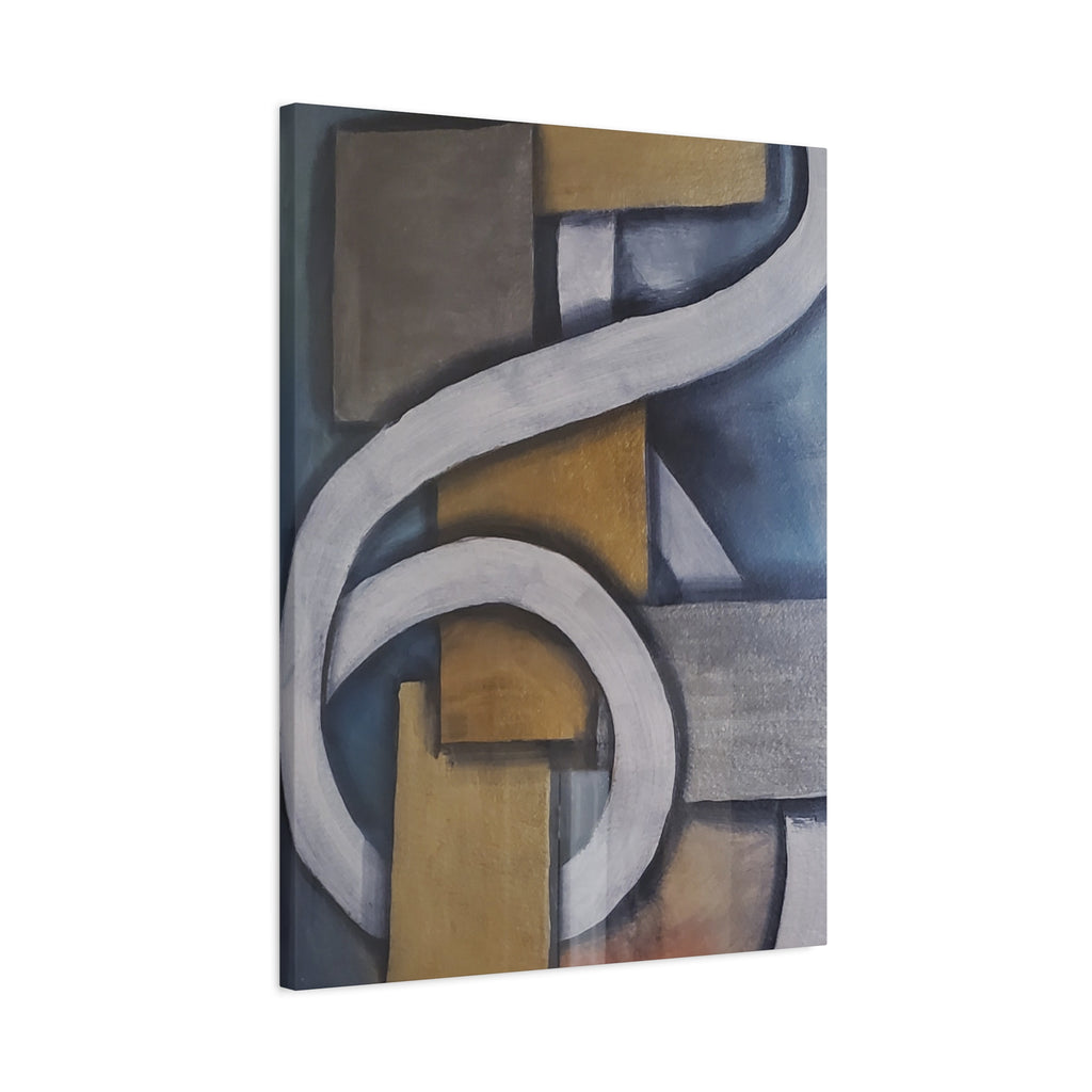 METALIC BLOCKS - Abstract Geometric Matte Canvas Print — Modern Blue & Gold Wall Art