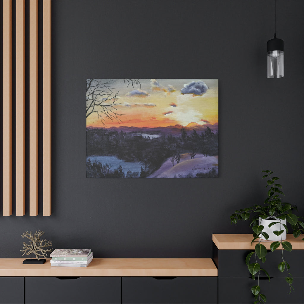 EVENING IN THE SHANDOAH VALLY - Sunset Winter Landscape Canvas Print — Matte Stretched Wall Art