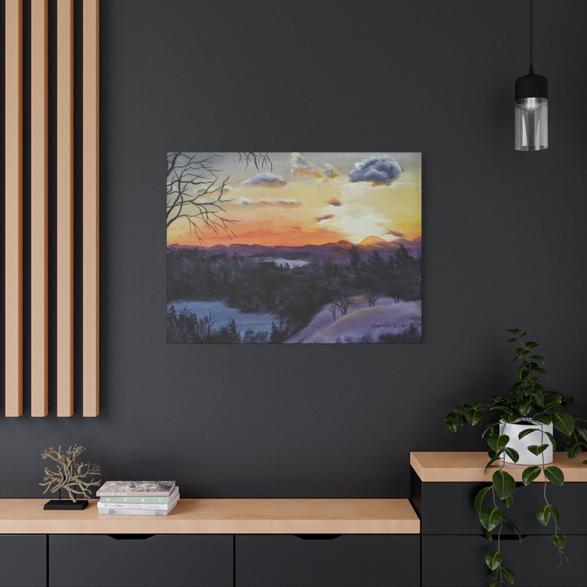 EVENING IN THE SHANDOAH VALLY - Sunset Winter Landscape Canvas Print — Matte Stretched Wall Art