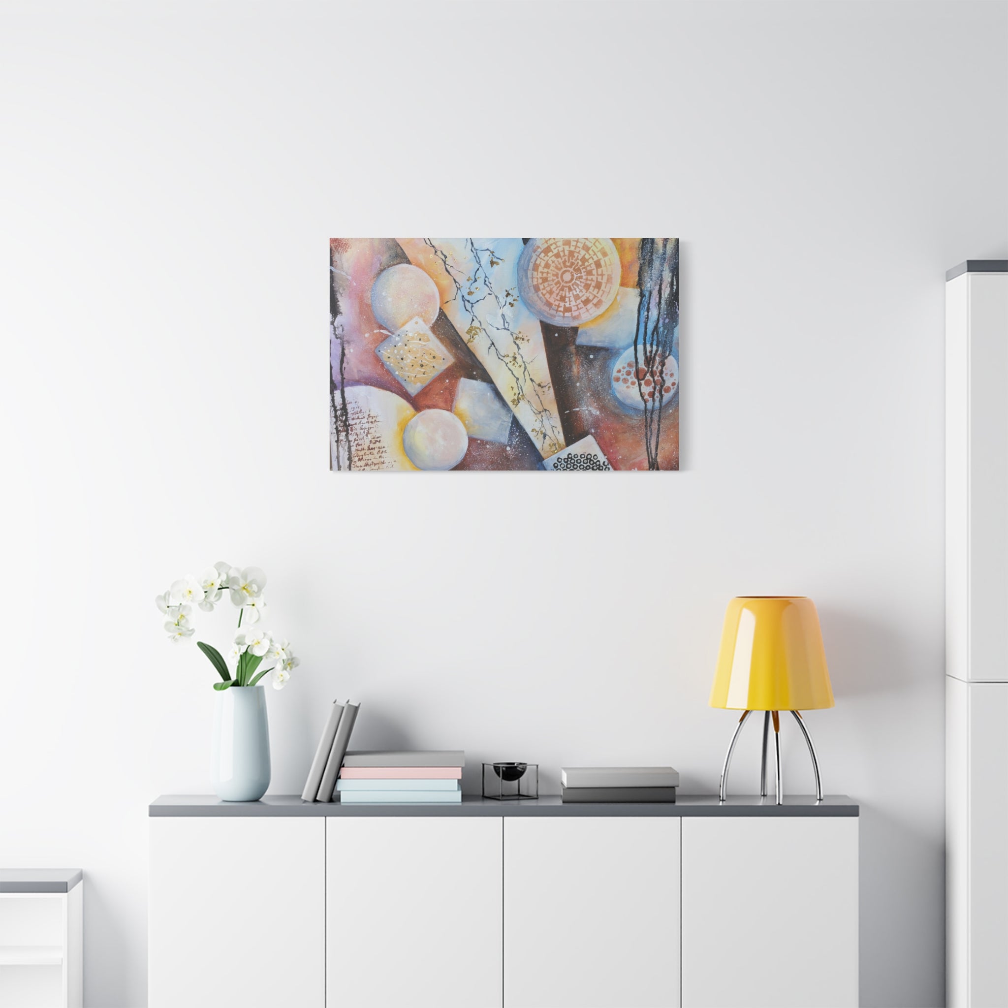 GOLDEN CARTOGRAPHY OF THE FIRE MERIDIAN - Abstract Geometric Canvas Art – Modern Stretched Matte Wall Decor