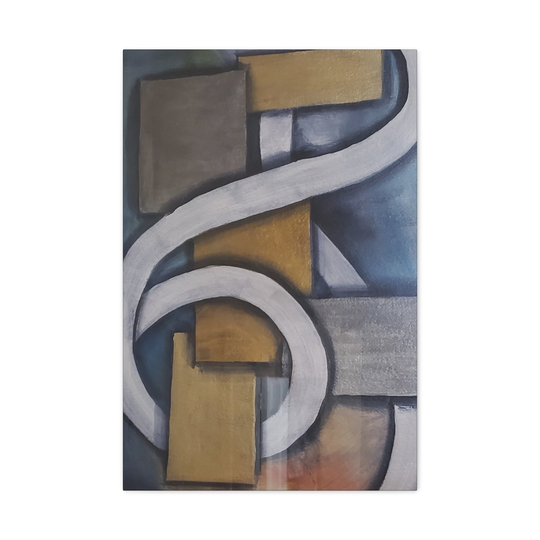 METALIC BLOCKS - Abstract Geometric Matte Canvas Print — Modern Blue & Gold Wall Art