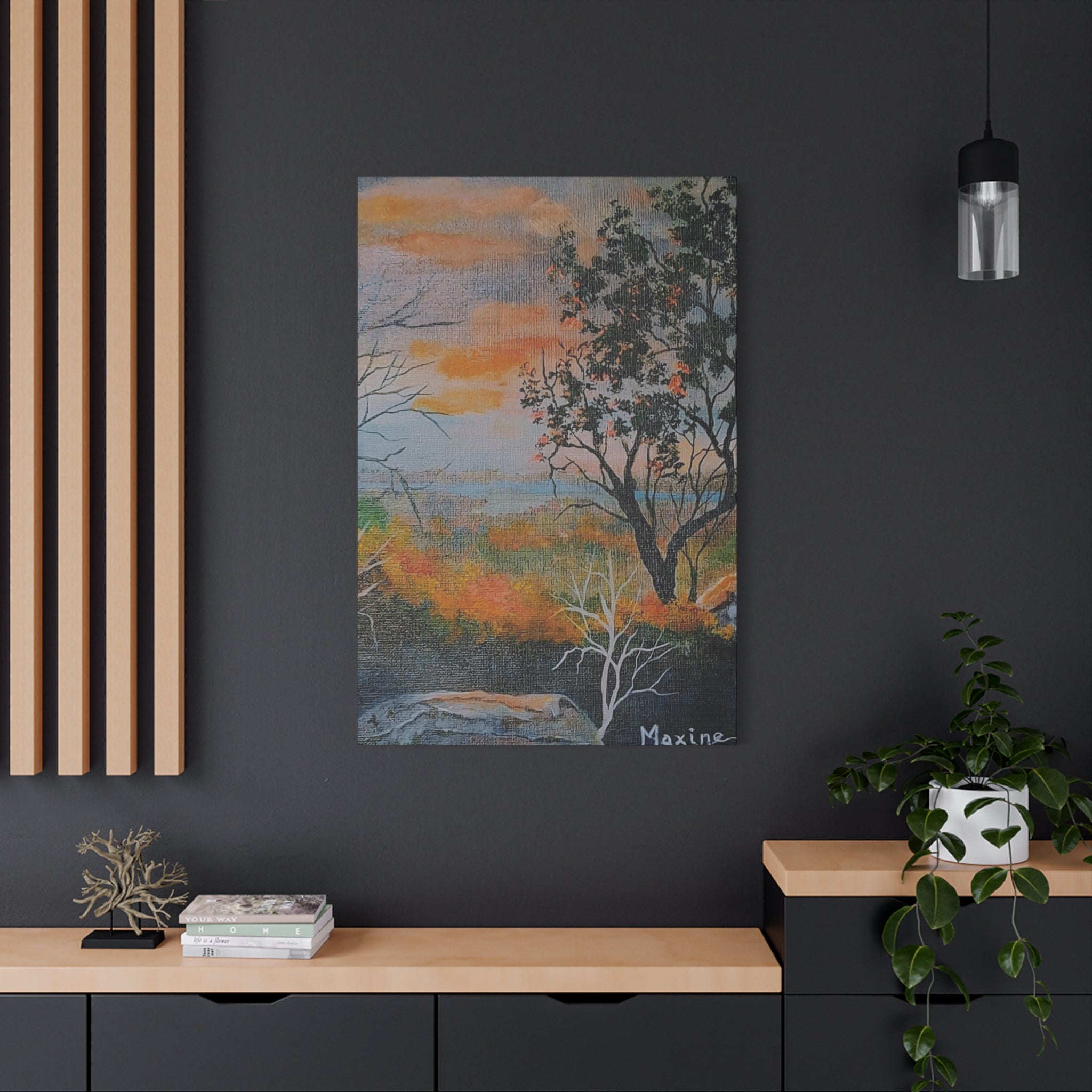 EVENING NEAR THE HUDSON RIVER - Sunset Landscape Canvas Print — Seaside Tree Matte Stretched Wall Art